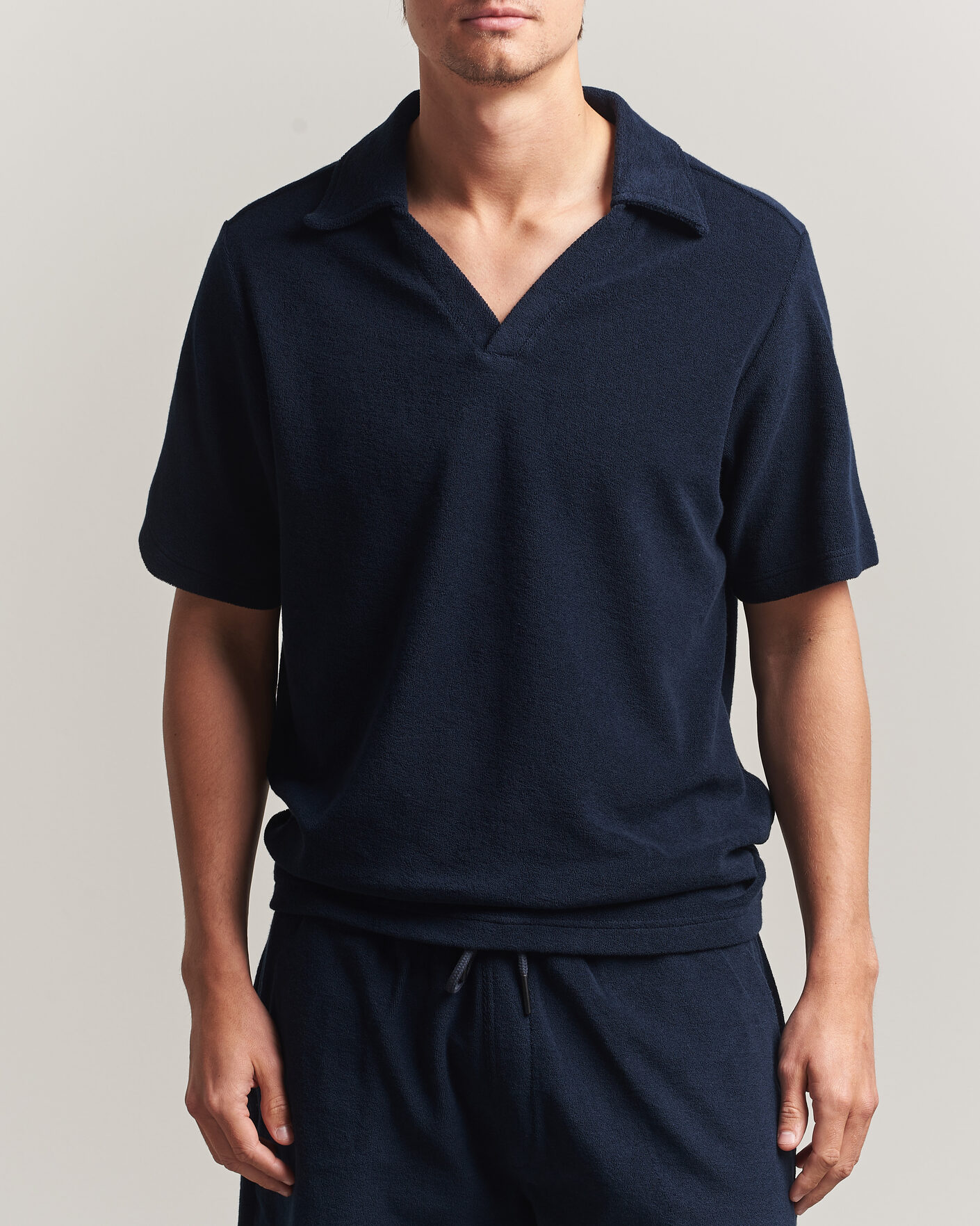 Heren | Polo's | OAS | Serif Regular Fit Terry Open Collar Polo Dark Blue