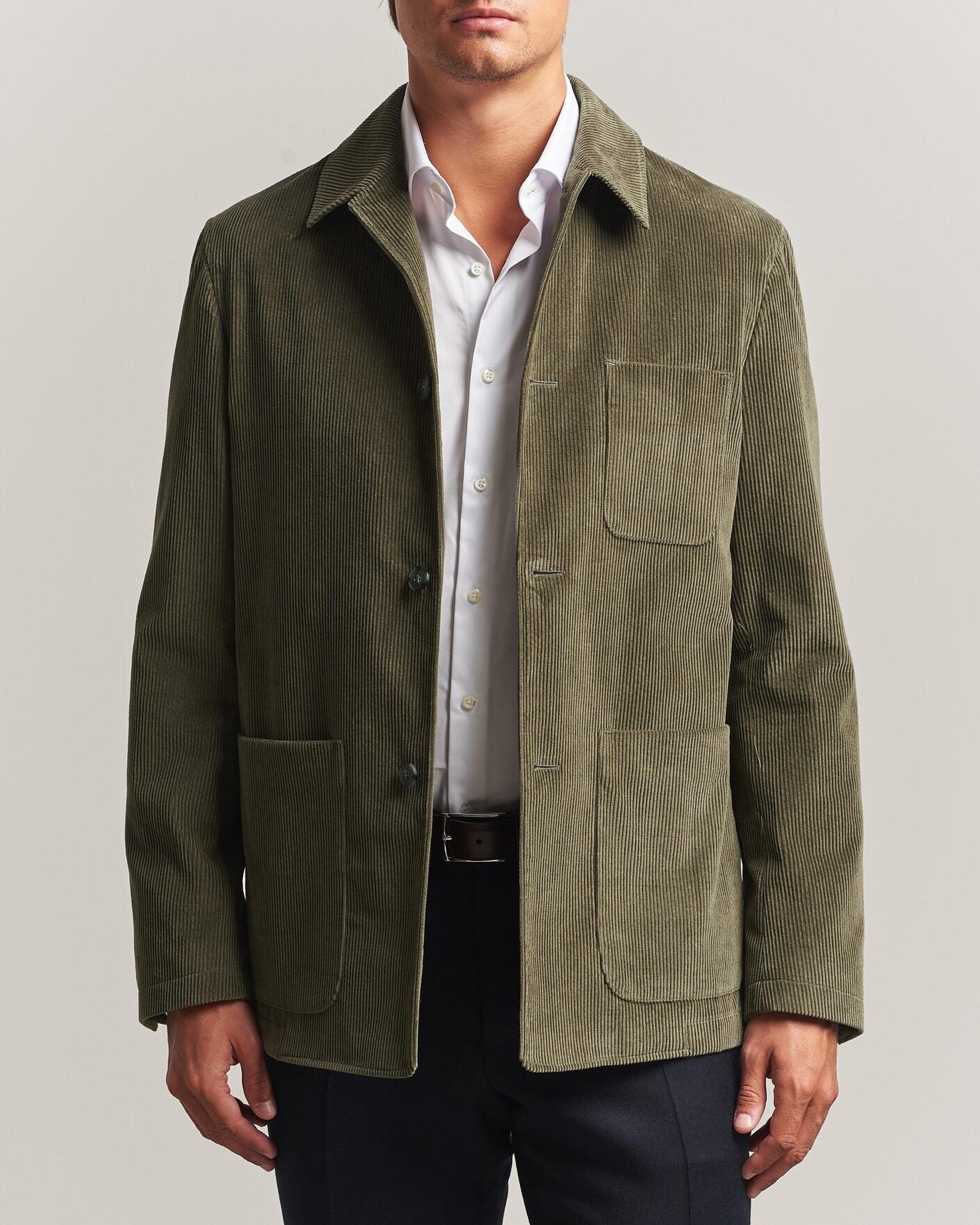 Heren | Jassen | Canali | Corduroy Chore Jacket Olive