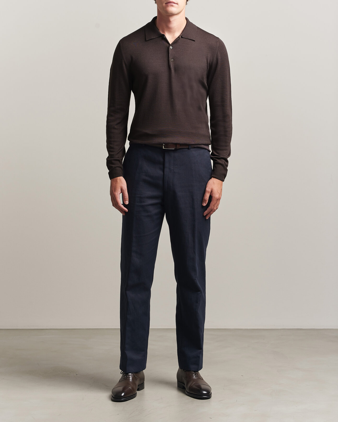 Heren | Truien | Canali | Merino Wool Long Sleeve Polo Dark Brown