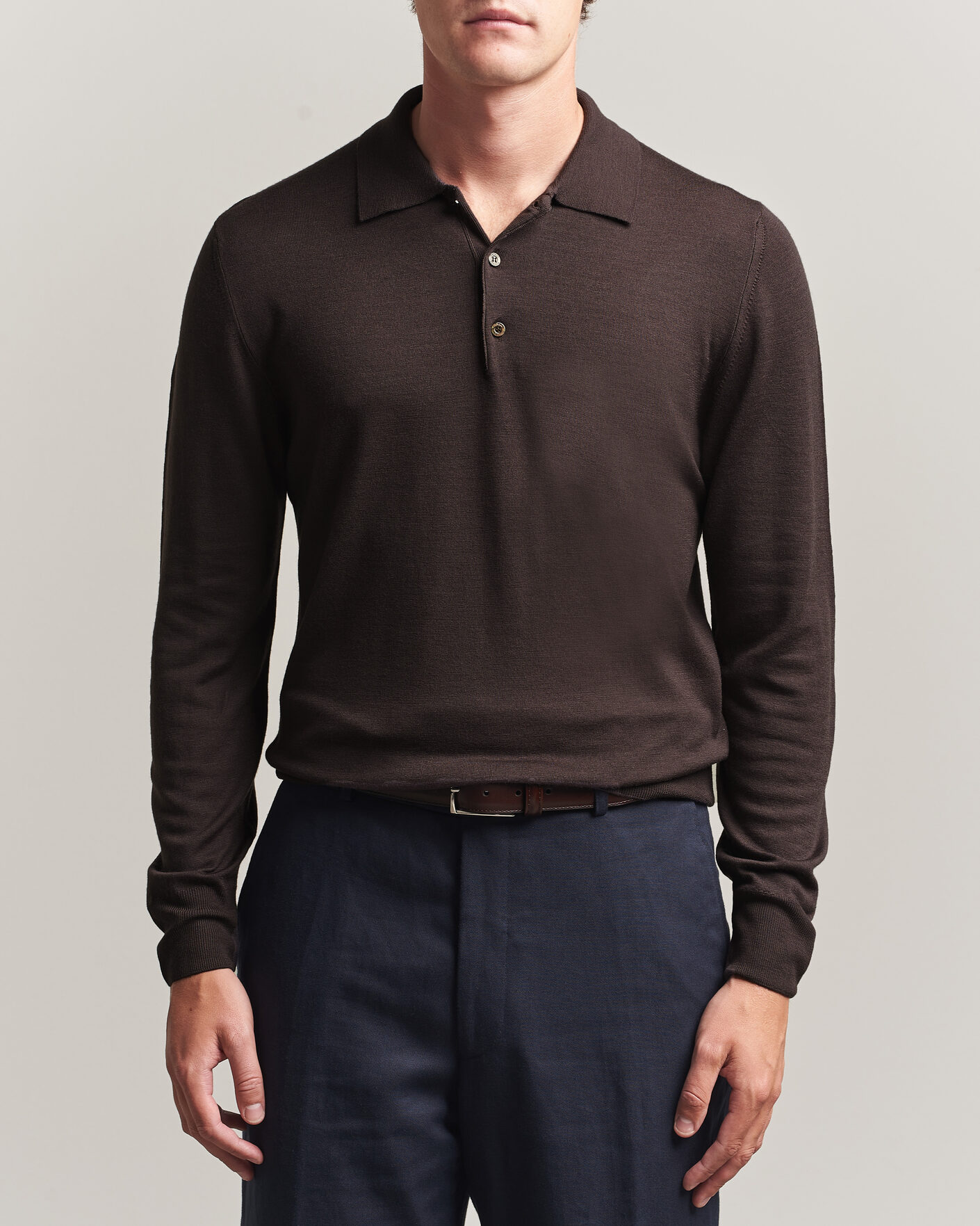 Heren | Truien | Canali | Merino Wool Long Sleeve Polo Dark Brown