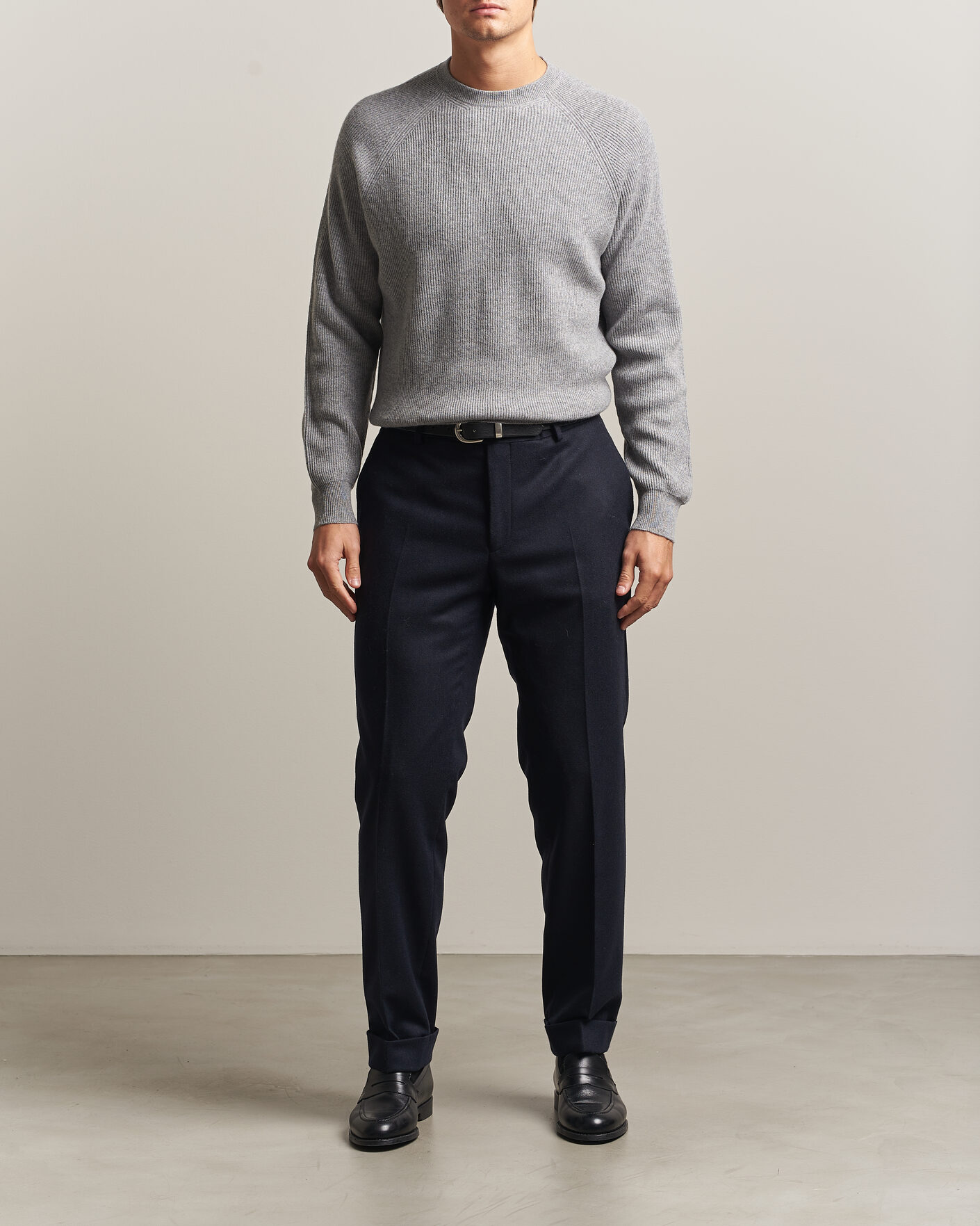 Heren | Truien | Canali | Rib Cashmere Sweater Light Grey