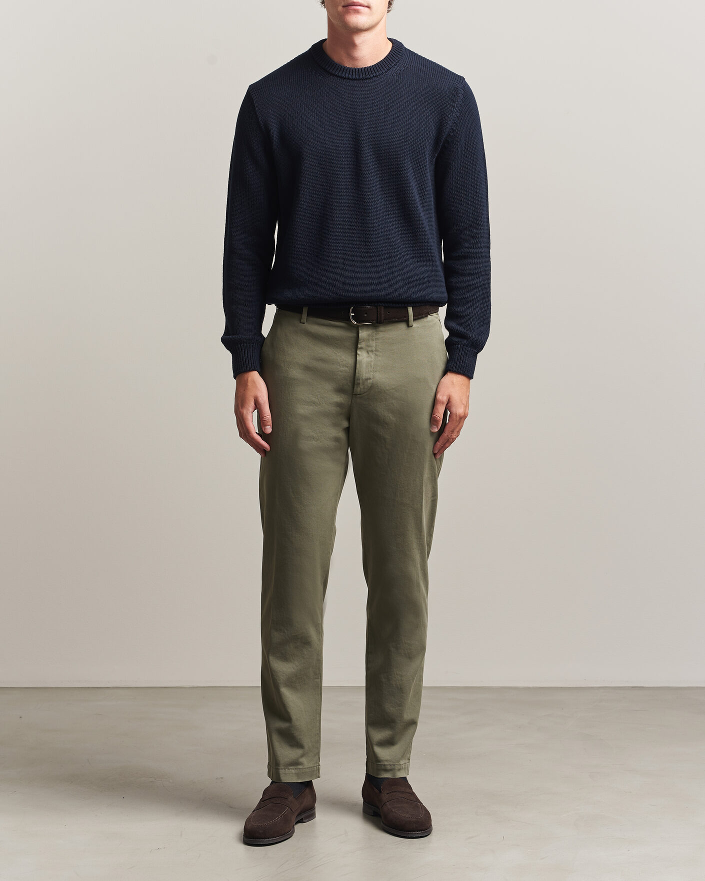 Heren | Broeken | Canali | Cotton Twill Chinos Olive