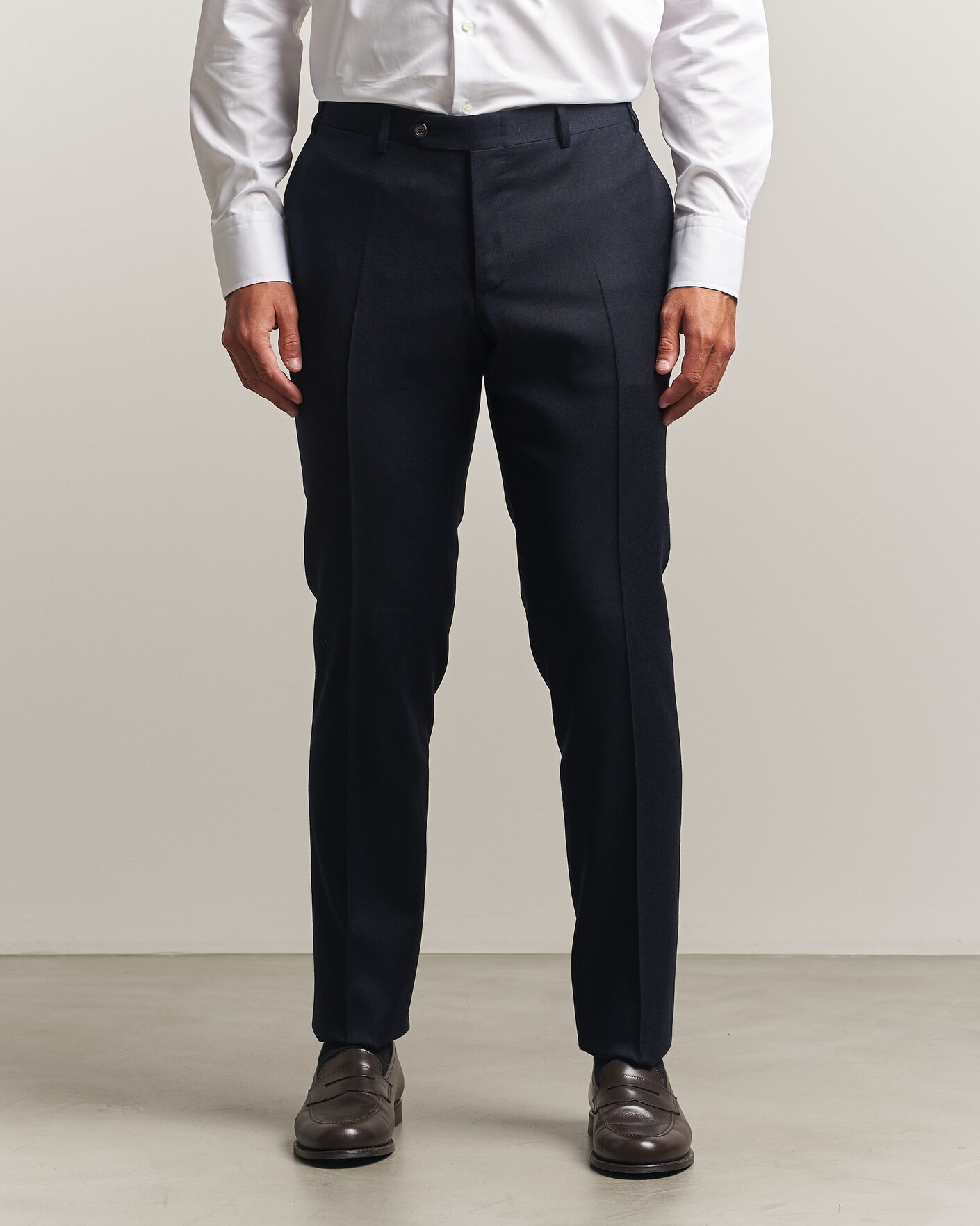 Heren | Broeken | Canali | Slim Fit Flannel Trousers Navy