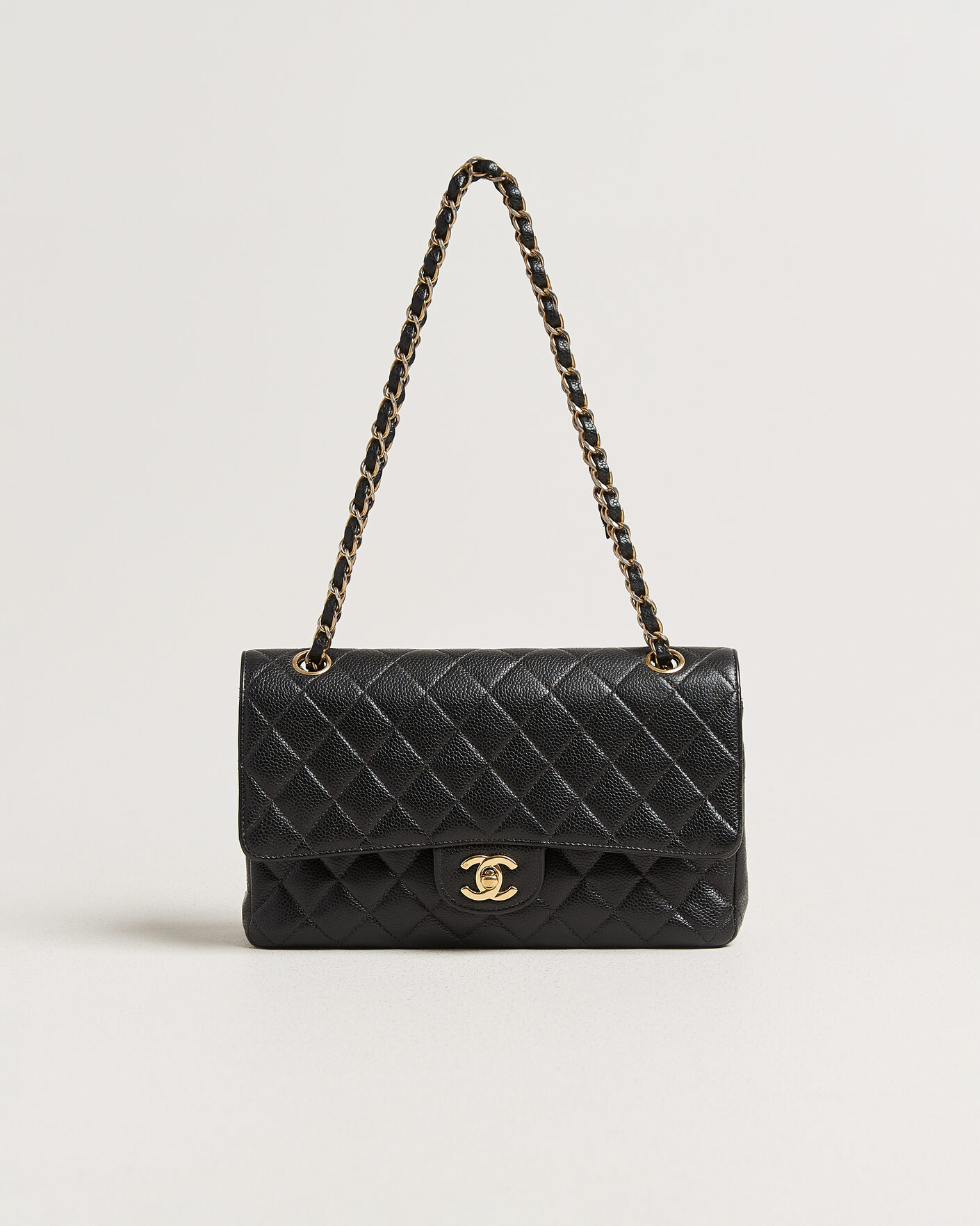 Heren | Chanel Pre-Owned Classic Medium Double Flap Bag Caviar Leather Black | Chanel Pre-Owned | Classic Medium Double Flap Bag Caviar Leather Black