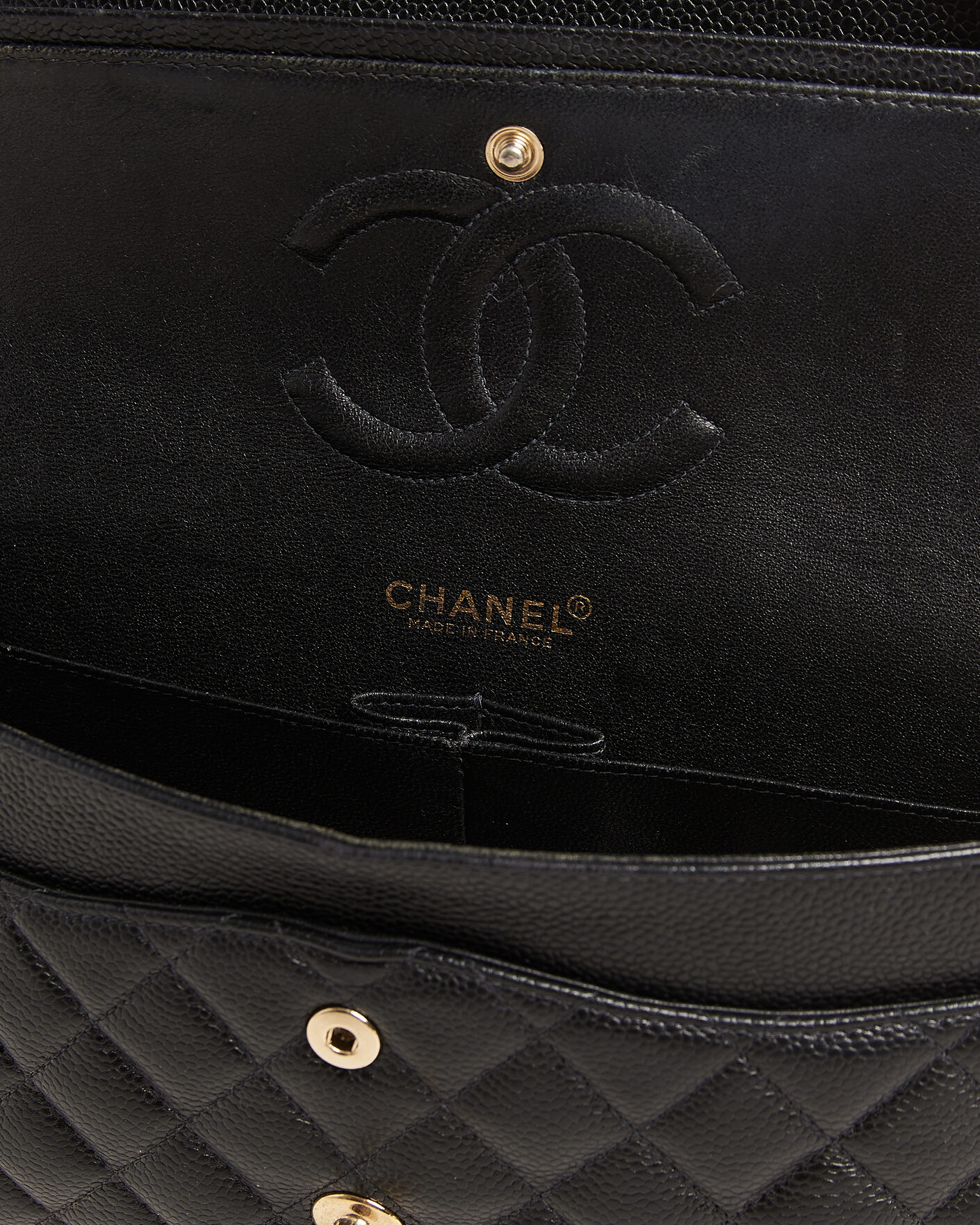 Heren | Chanel Pre-Owned Classic Medium Double Flap Bag Caviar Leather Black | Chanel Pre-Owned | Classic Medium Double Flap Bag Caviar Leather Black