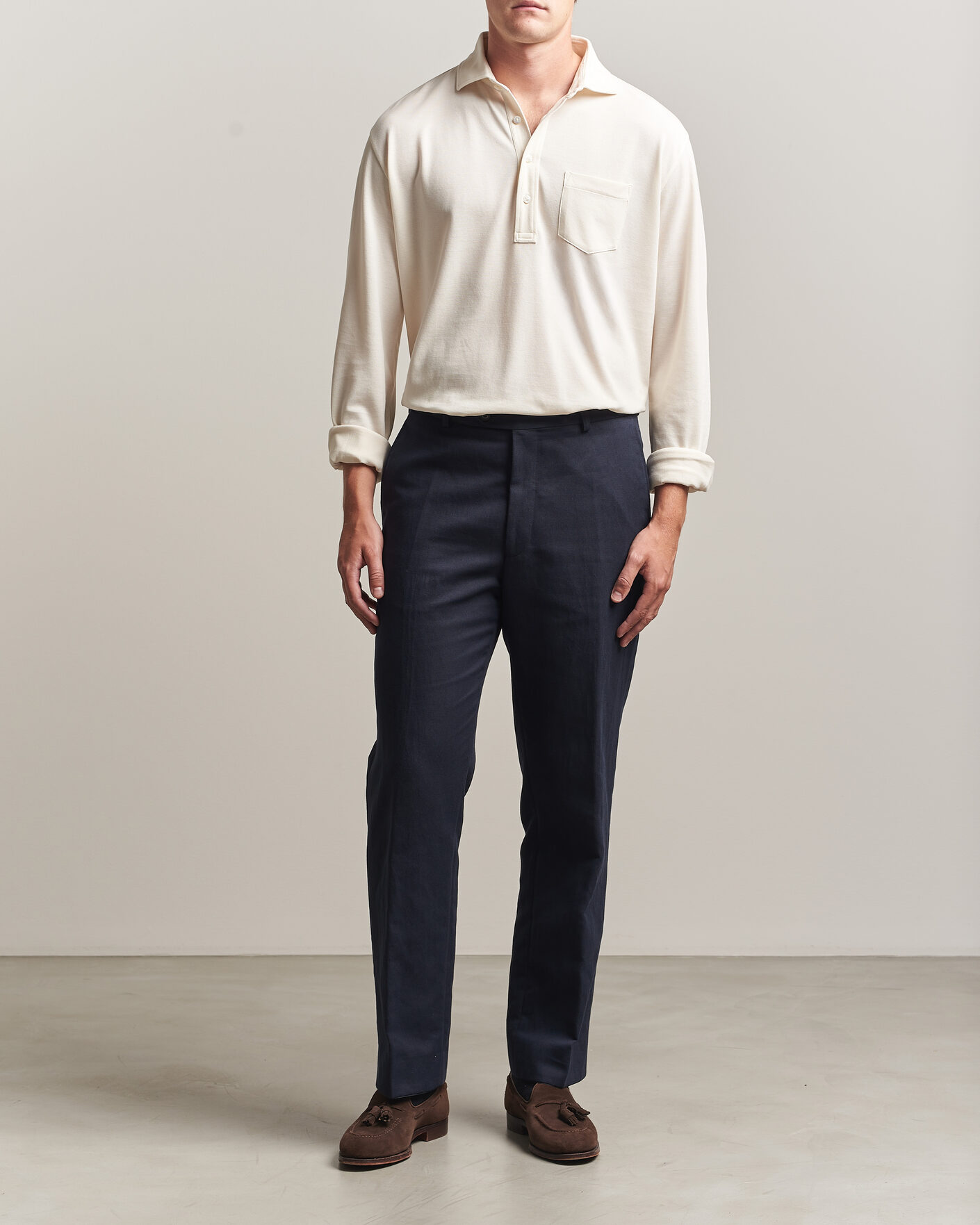 Heren | Polo's | Ralph Lauren Purple Label | Long Sleeve Washed Polo Classic Cream