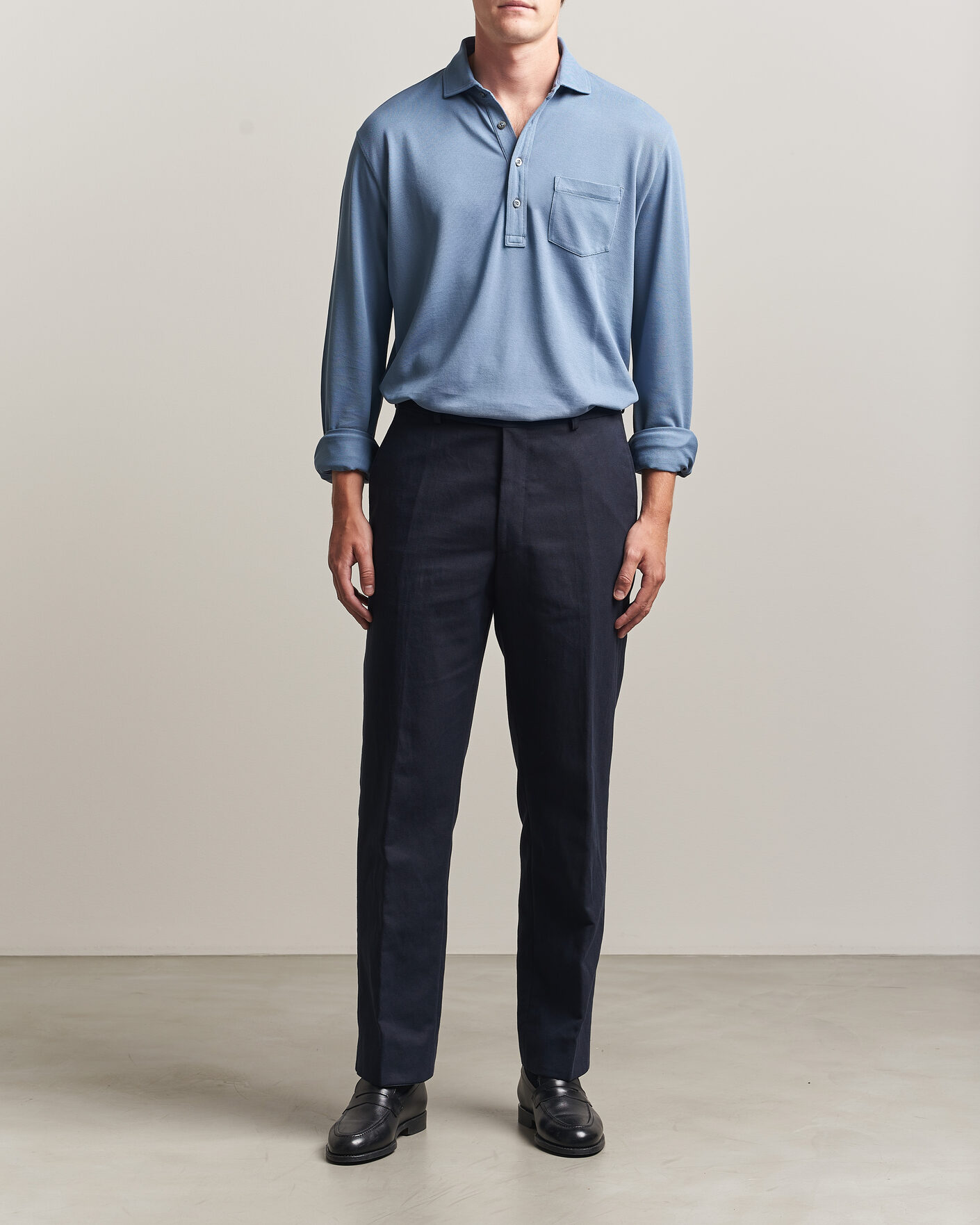 Heren | Polo's | Ralph Lauren Purple Label | Long Sleeve Washed Polo Blue Horizon