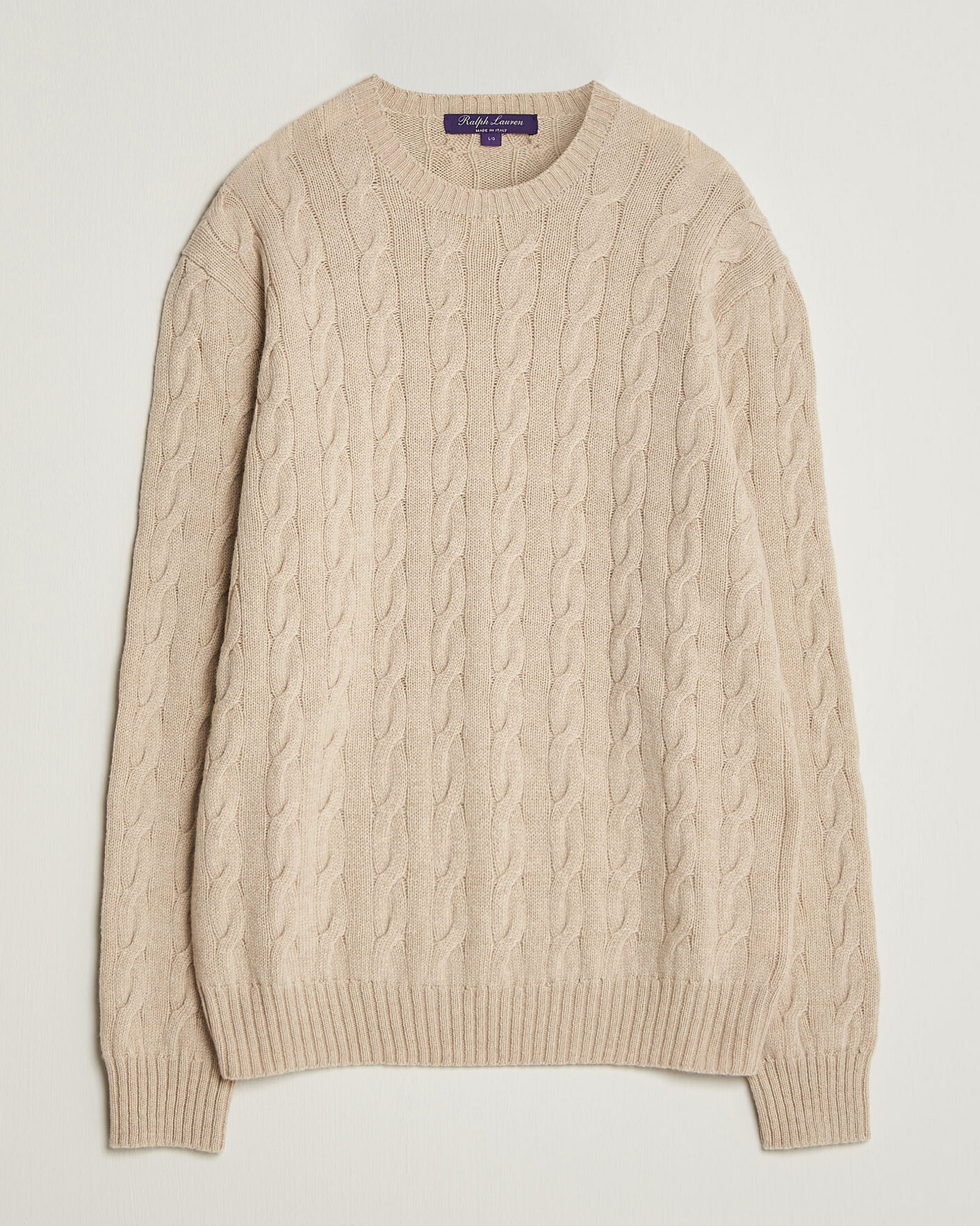 Heren | Truien | Ralph Lauren Purple Label | Cashmere Cable Sweater Beige Melange