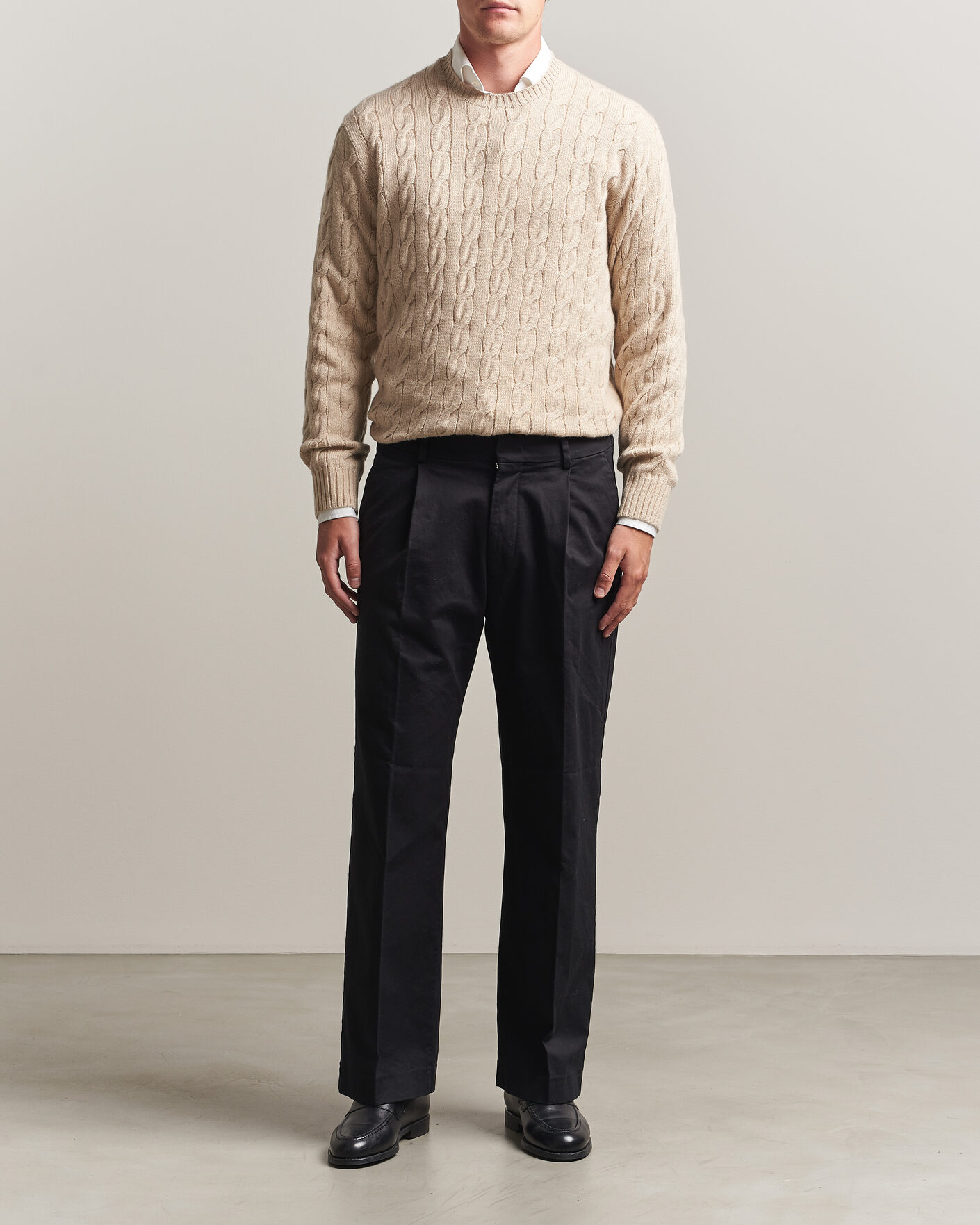 Heren | Truien | Ralph Lauren Purple Label | Cashmere Cable Sweater Beige Melange