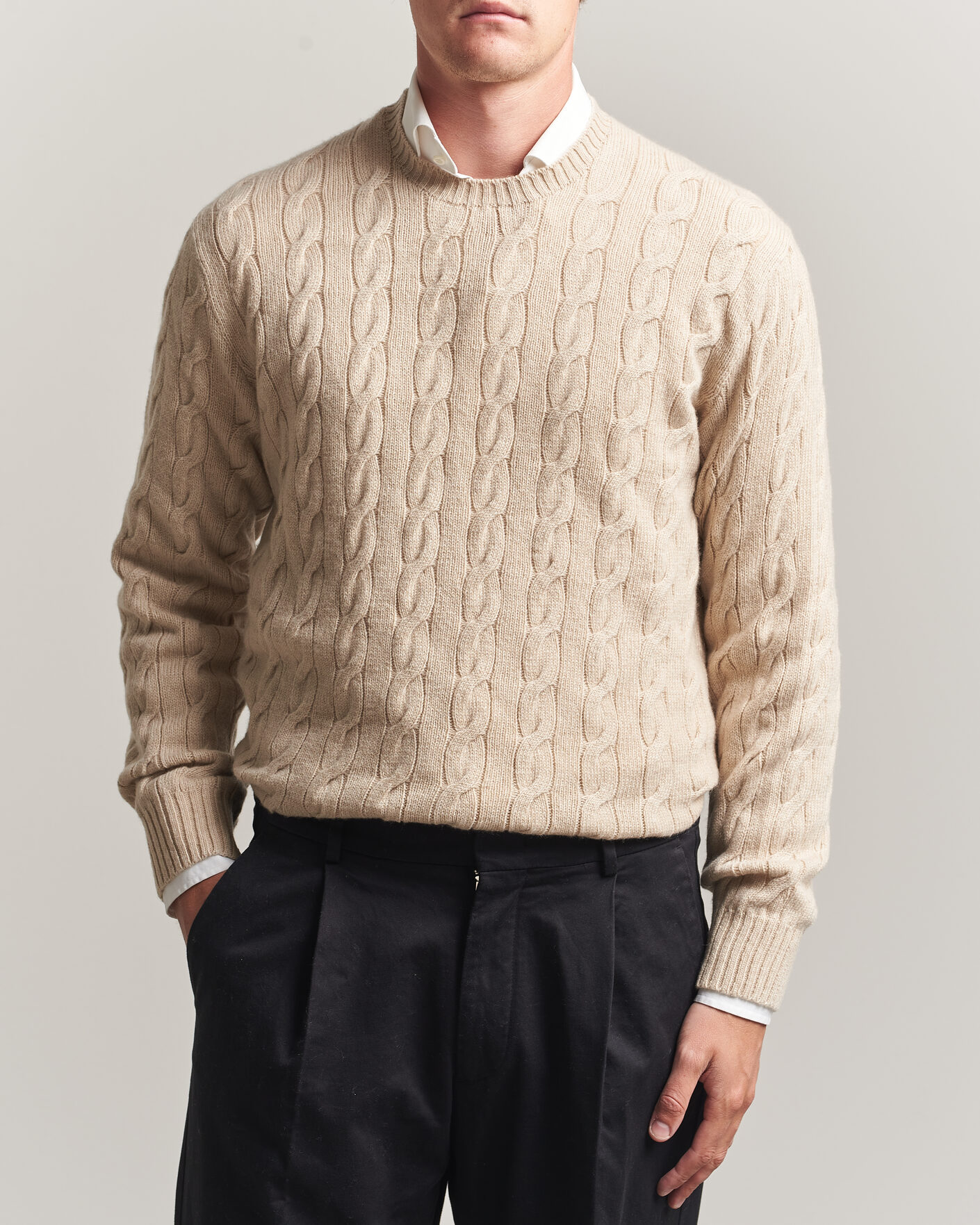 Heren | Truien | Ralph Lauren Purple Label | Cashmere Cable Sweater Beige Melange