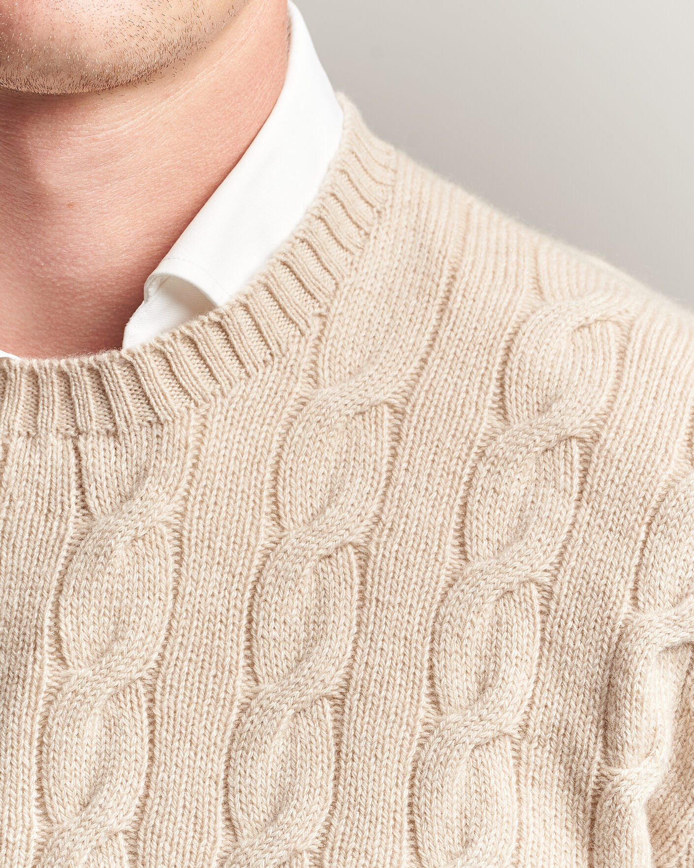Heren | Truien | Ralph Lauren Purple Label | Cashmere Cable Sweater Beige Melange