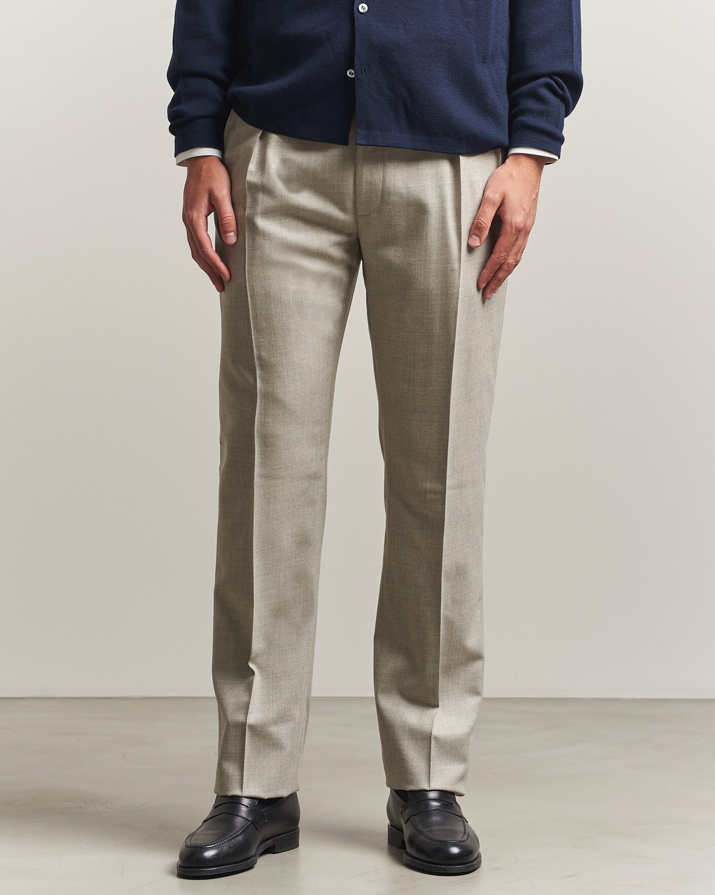 Heren | Broeken | Ralph Lauren Purple Label | Gregory Pleated Flannel Trousers Pearl Grey