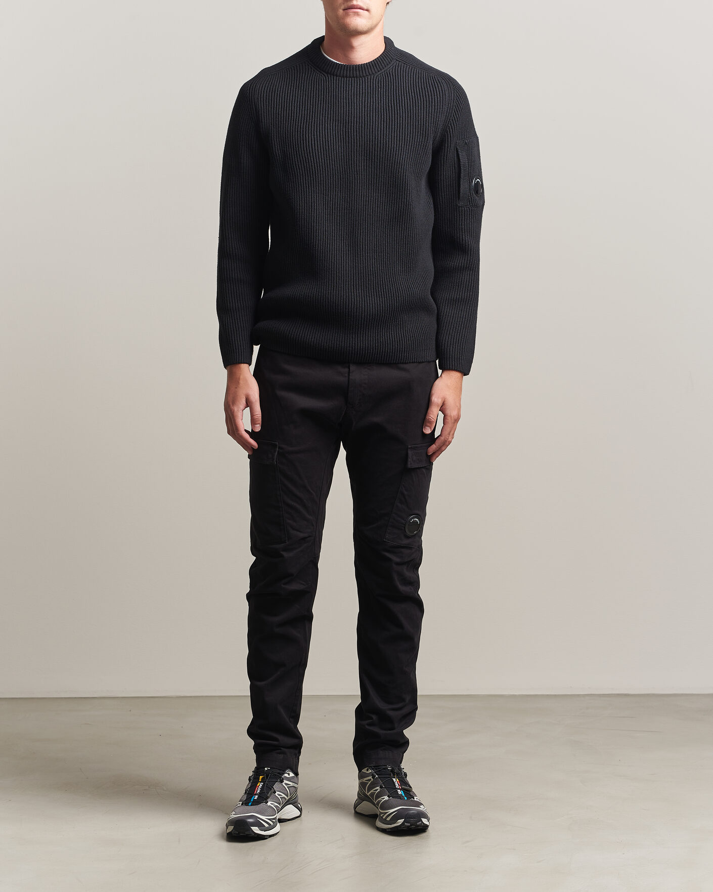 Heren | Broeken | C.P. Company | Stretch Satin Lens Cargo Pants Black