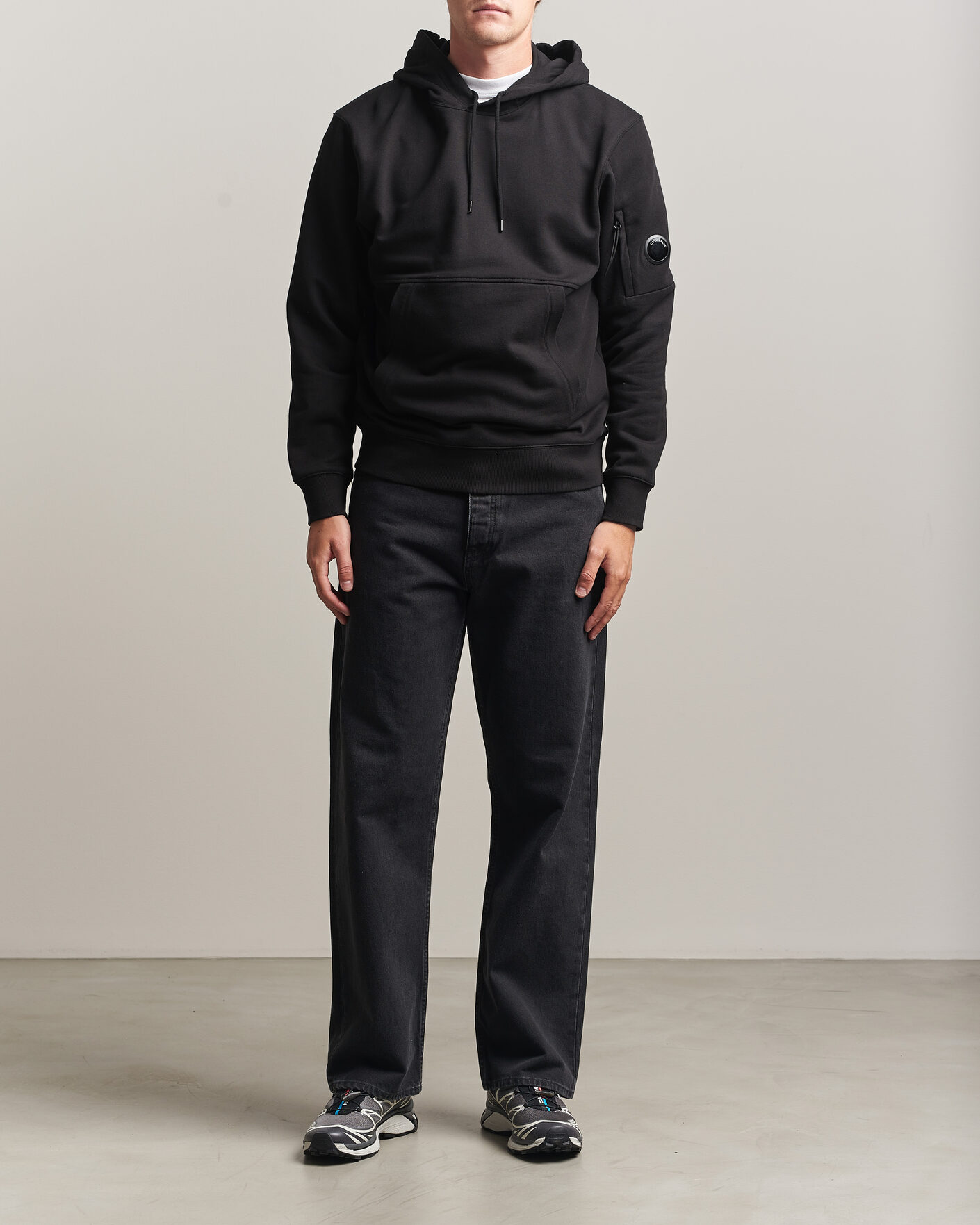 Heren | Truien | C.P. Company | Diagonal Raised Fleece Lens Hood Black