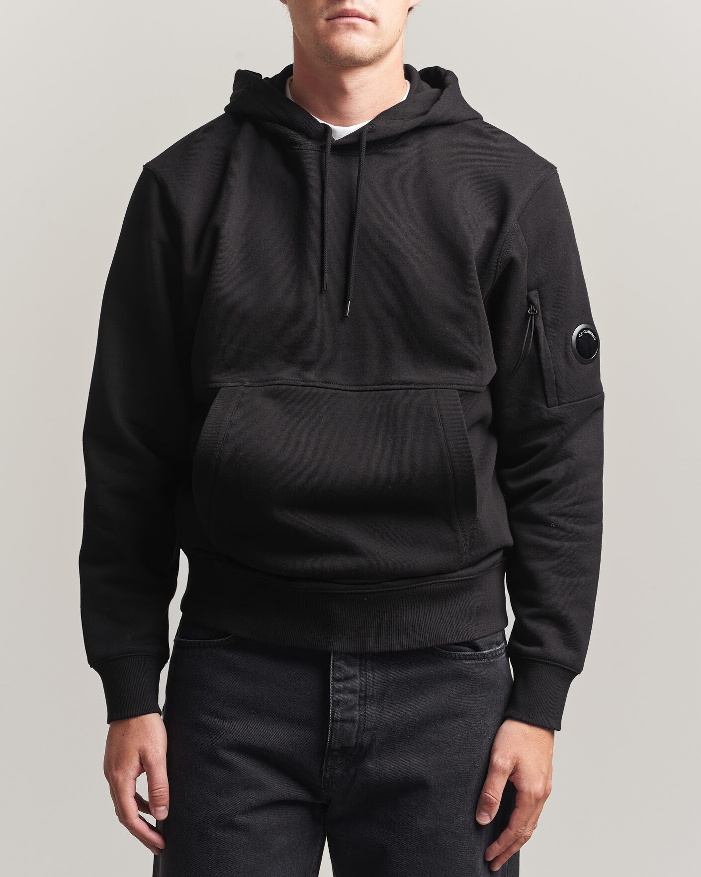 Heren | Truien | C.P. Company | Diagonal Raised Fleece Lens Hood Black