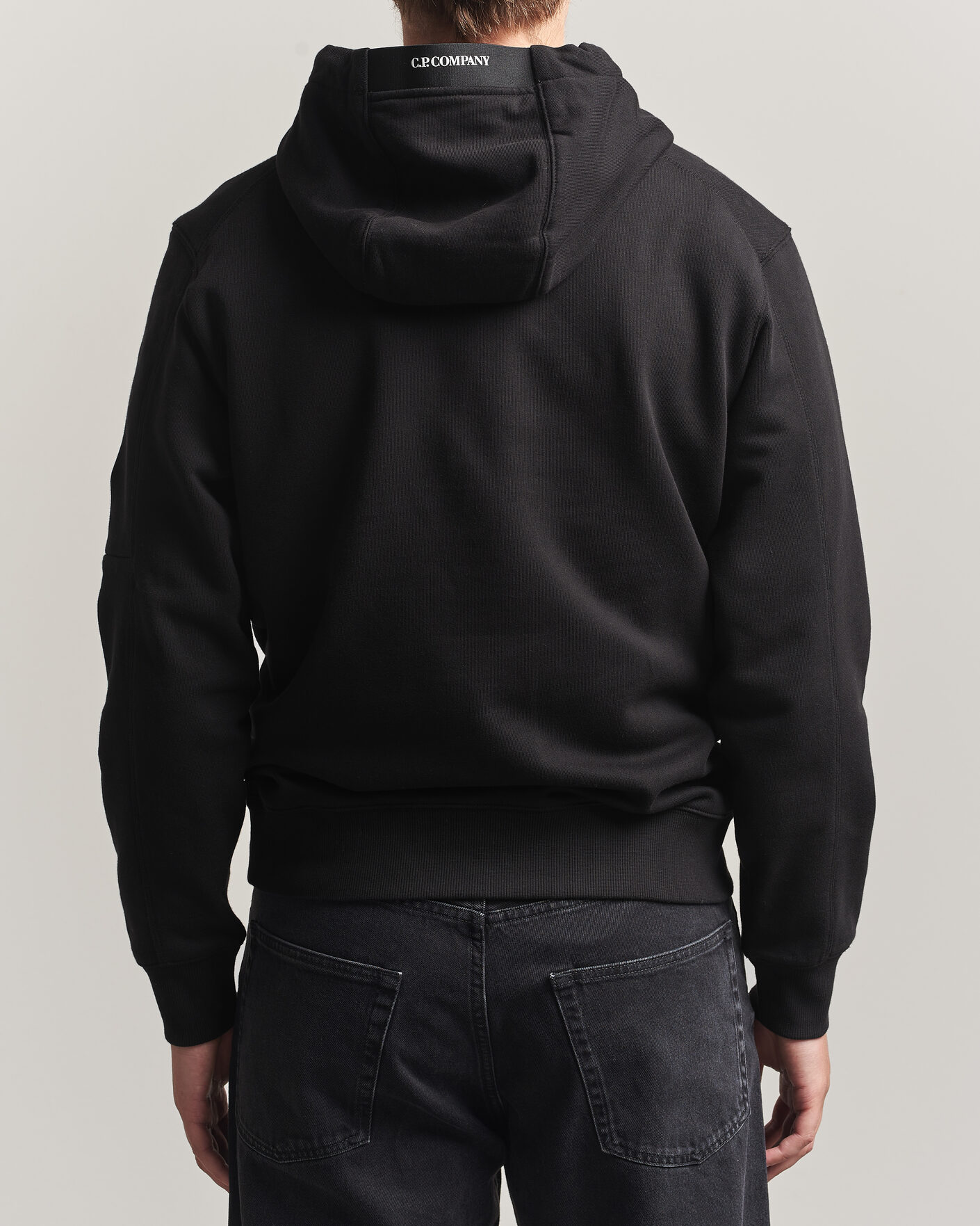 Heren | Truien | C.P. Company | Diagonal Raised Fleece Lens Hood Black