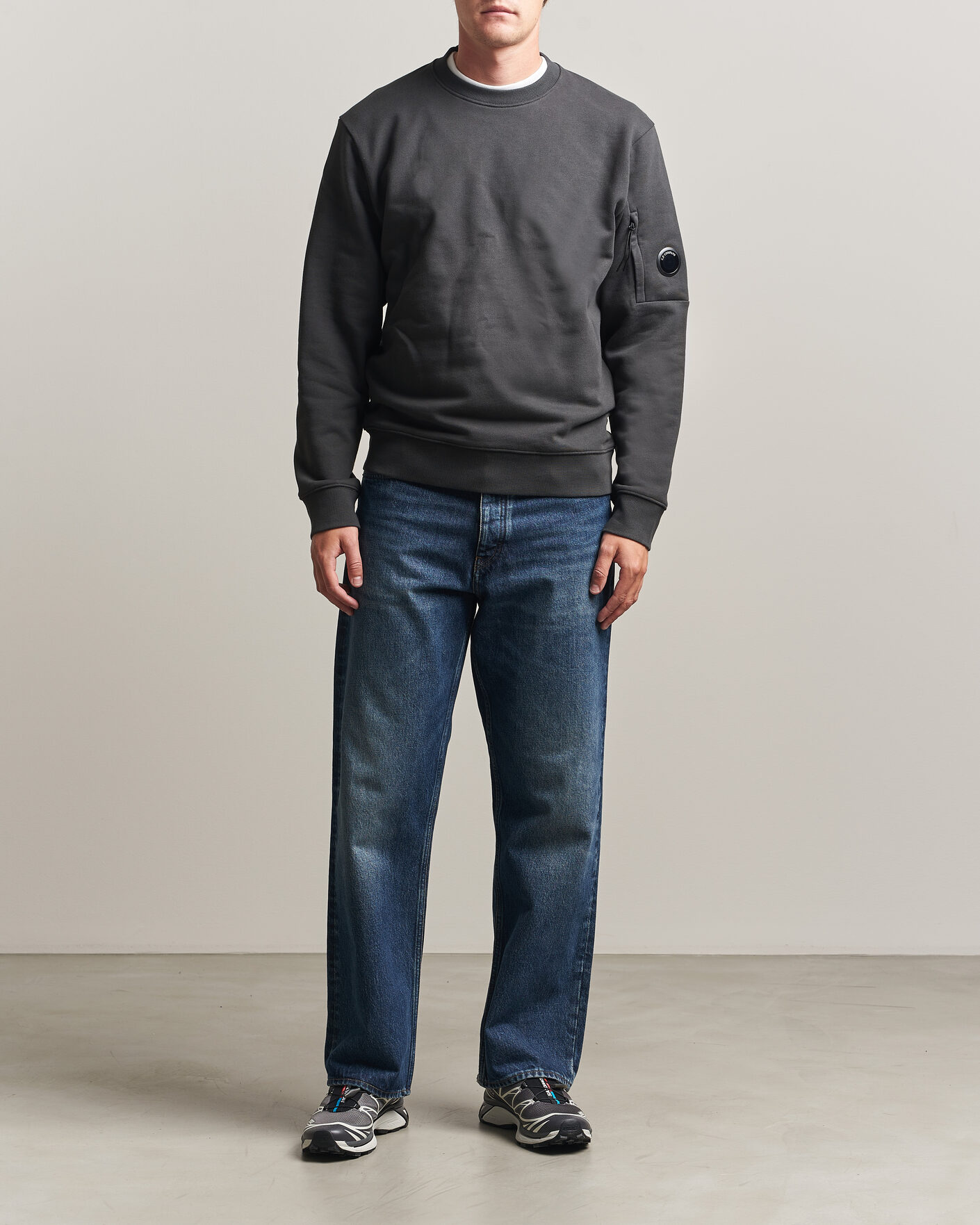 Heren | Truien | C.P. Company | Diagonal Raised Fleece Lens Sweatshirt Dark Grey
