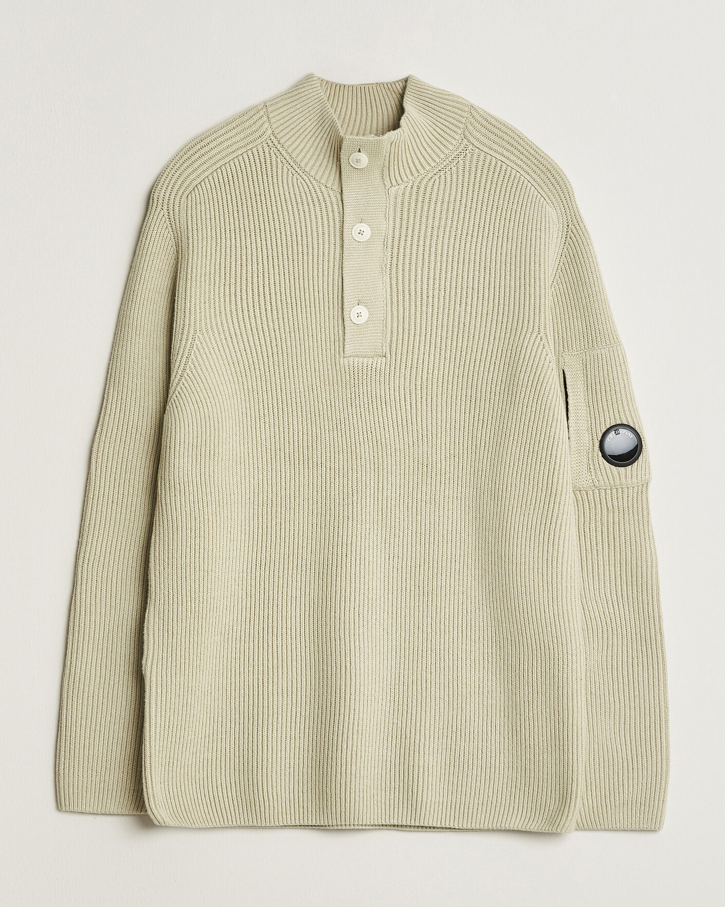 Heren | Truien | C.P. Company | Full Rib Knitted Cotton Half Button Light Grey