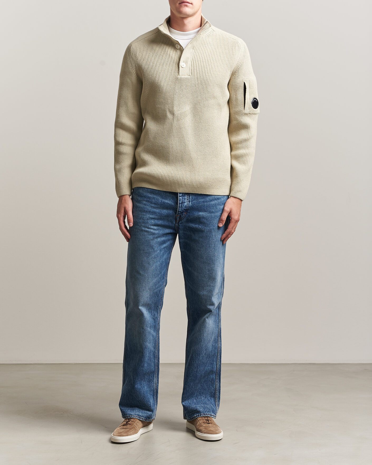Heren | Truien | C.P. Company | Full Rib Knitted Cotton Half Button Light Grey