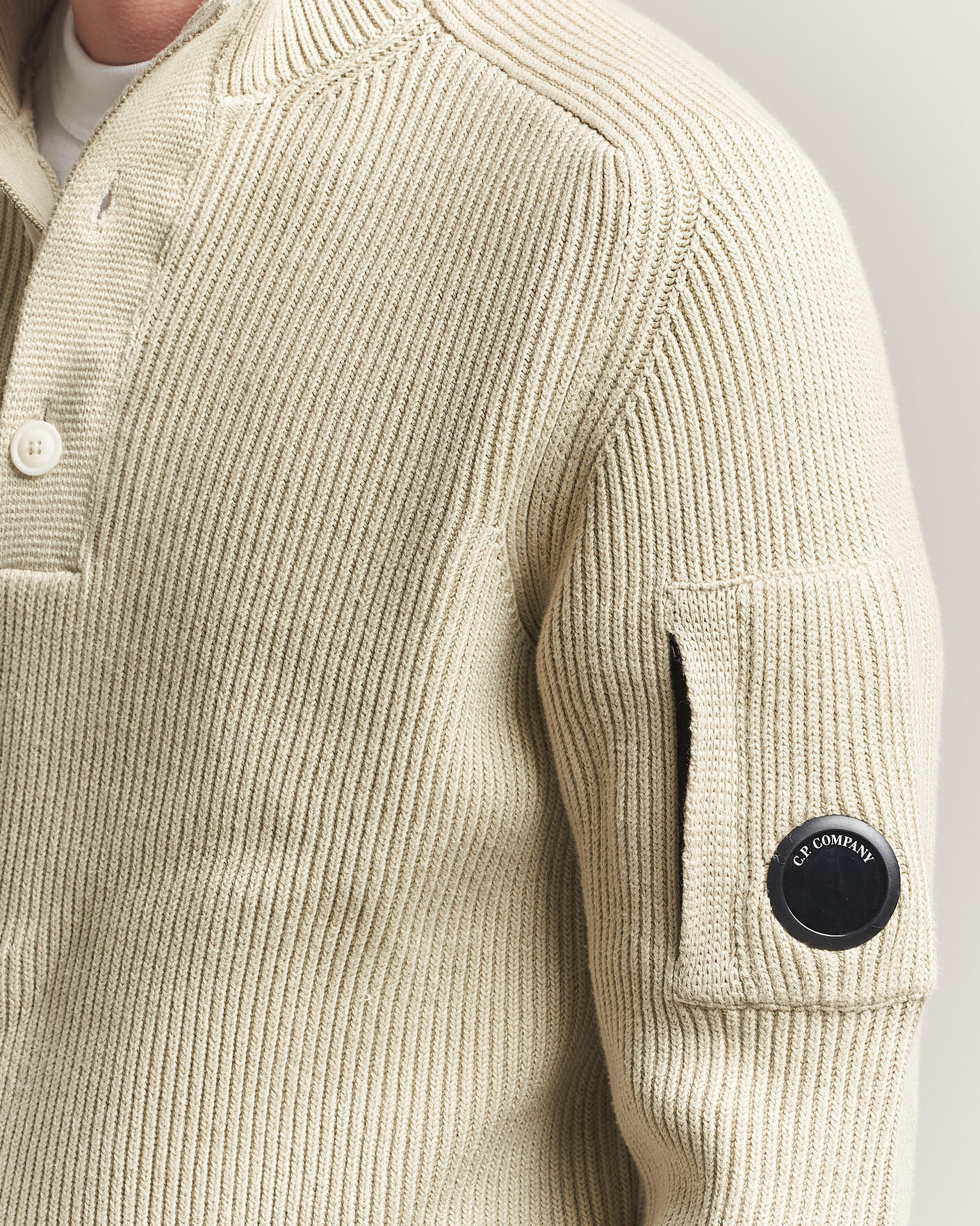 Heren | Truien | C.P. Company | Full Rib Knitted Cotton Half Button Light Grey
