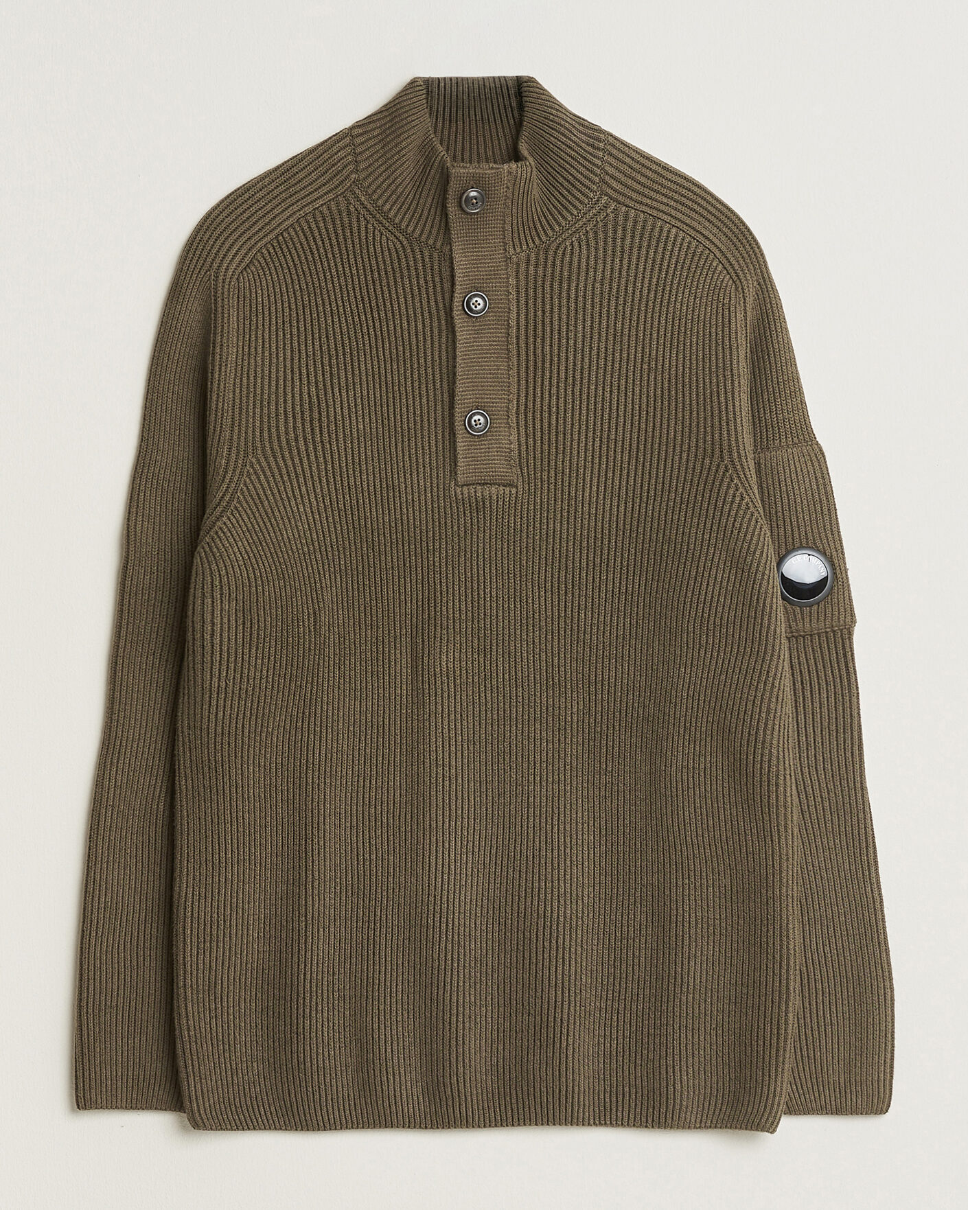 Heren | Truien | C.P. Company | Full Rib Knitted Cotton Half Button Dark Green