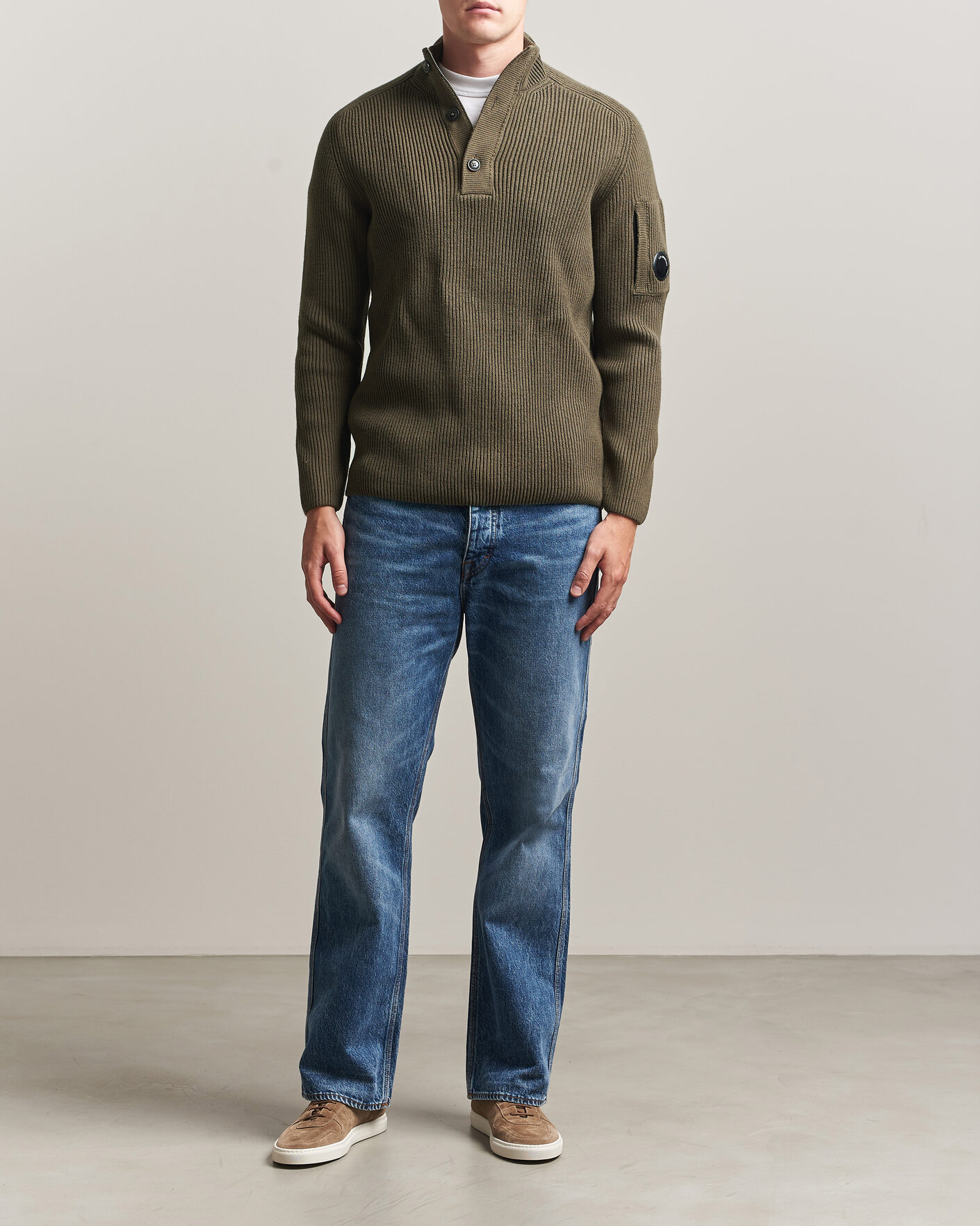 Heren | Truien | C.P. Company | Full Rib Knitted Cotton Half Button Dark Green