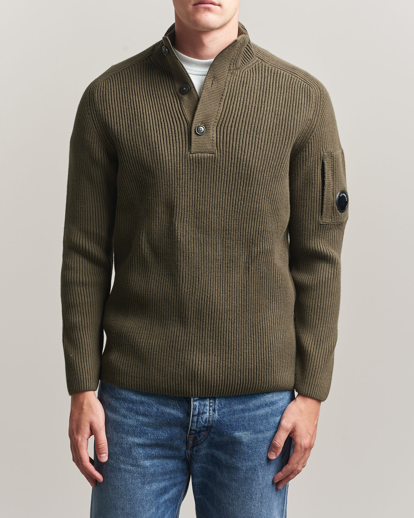 Heren | Truien | C.P. Company | Full Rib Knitted Cotton Half Button Dark Green