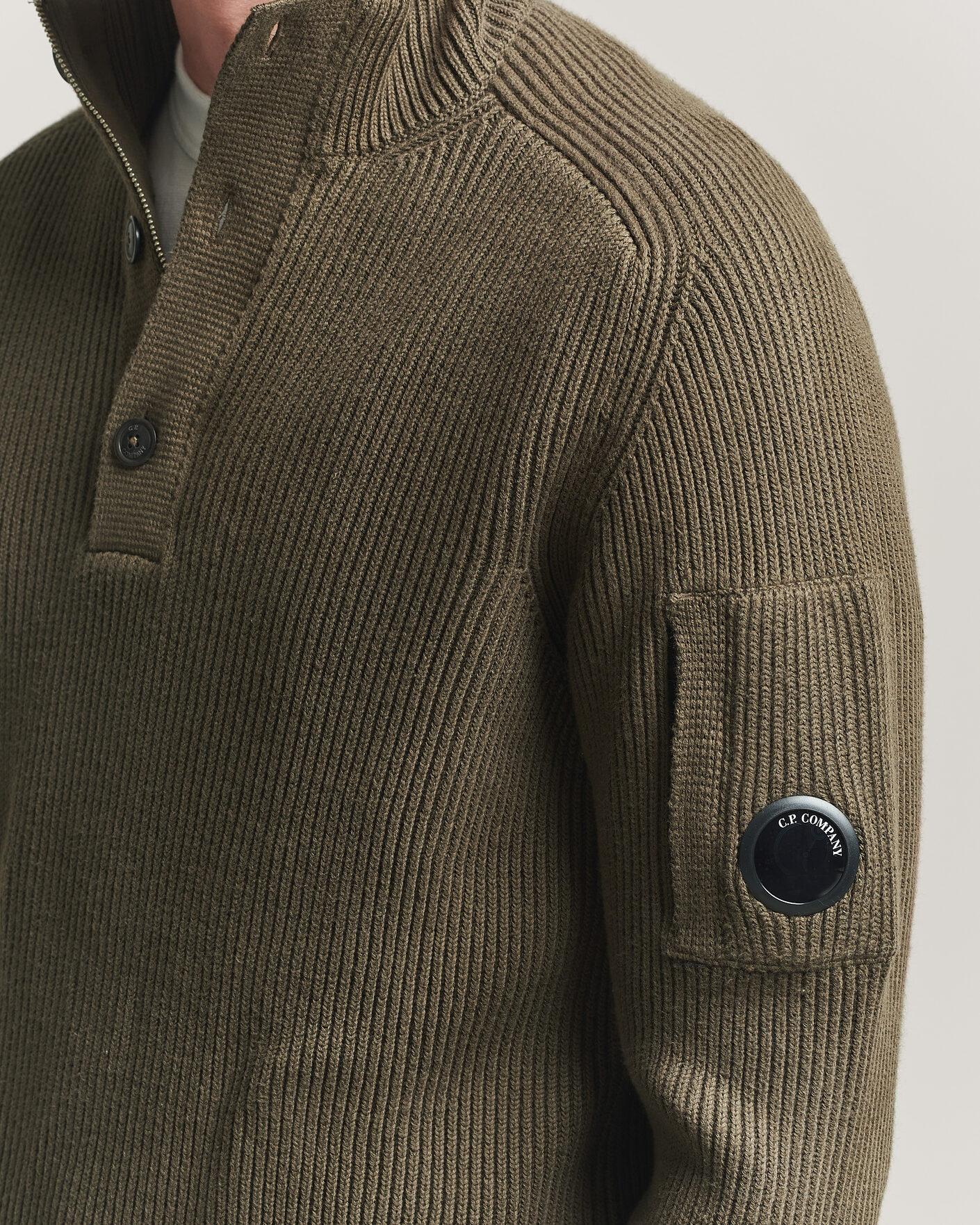 Heren | Truien | C.P. Company | Full Rib Knitted Cotton Half Button Dark Green