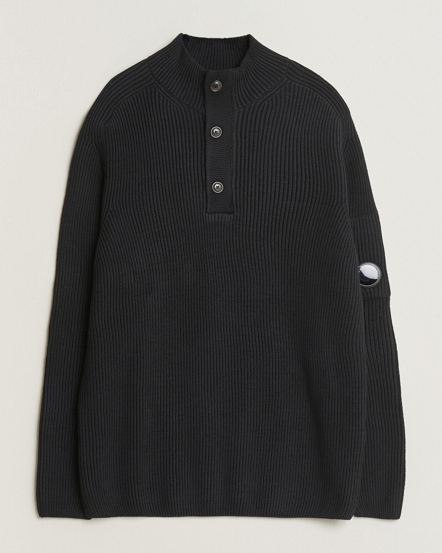 Heren | Truien | C.P. Company | Full Rib Knitted Cotton Half Button Black