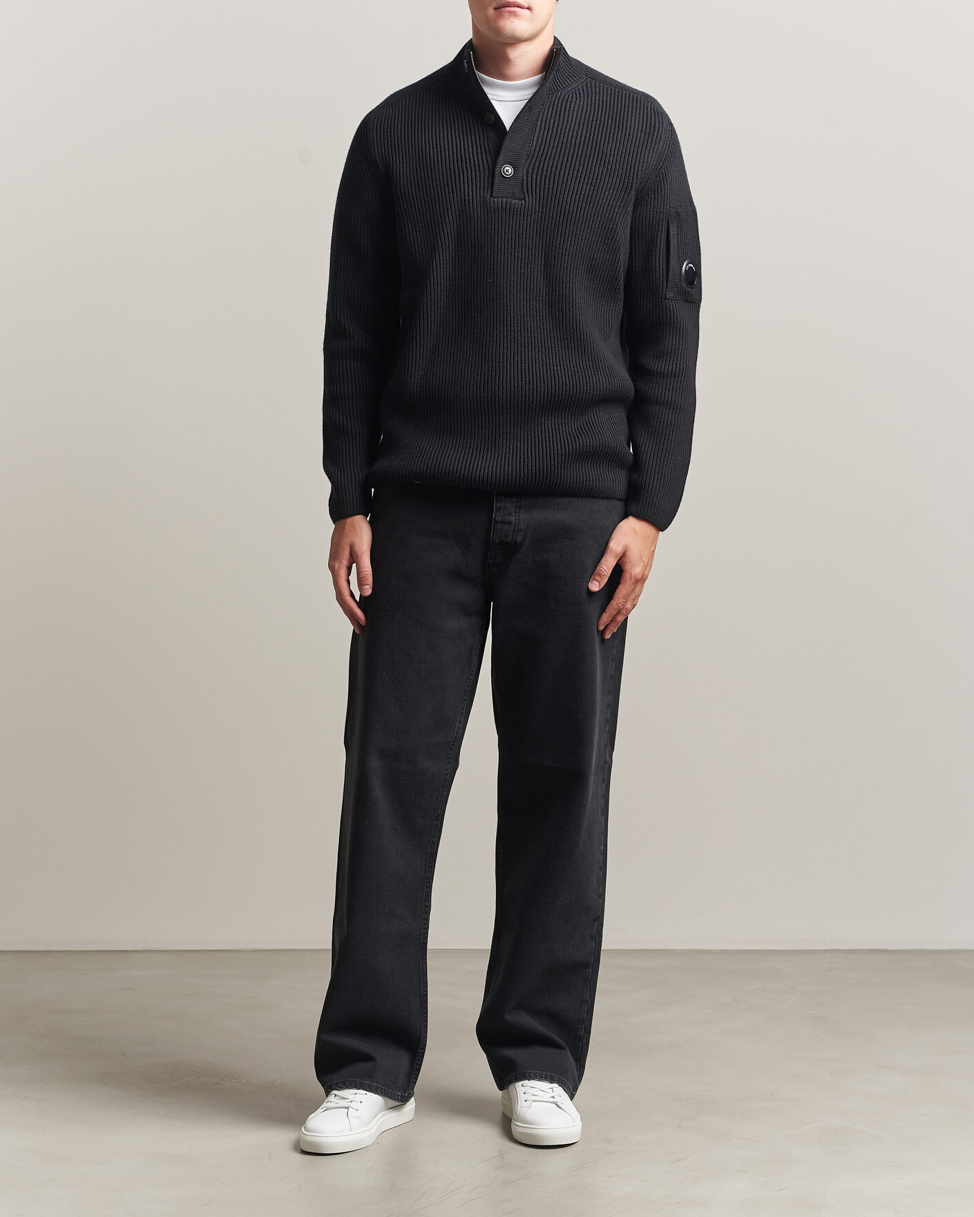 Heren | Truien | C.P. Company | Full Rib Knitted Cotton Half Button Black