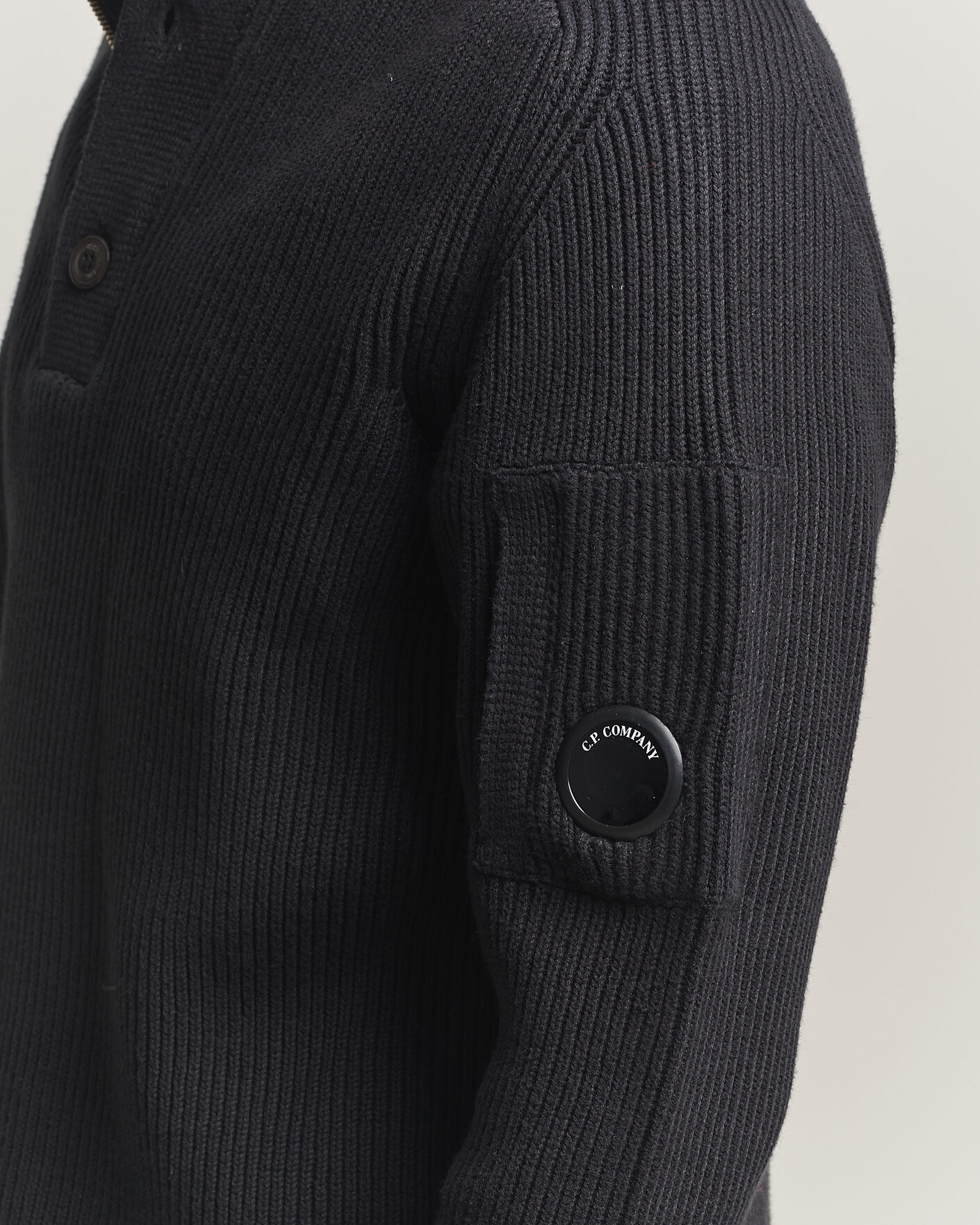 Heren | Truien | C.P. Company | Full Rib Knitted Cotton Half Button Black