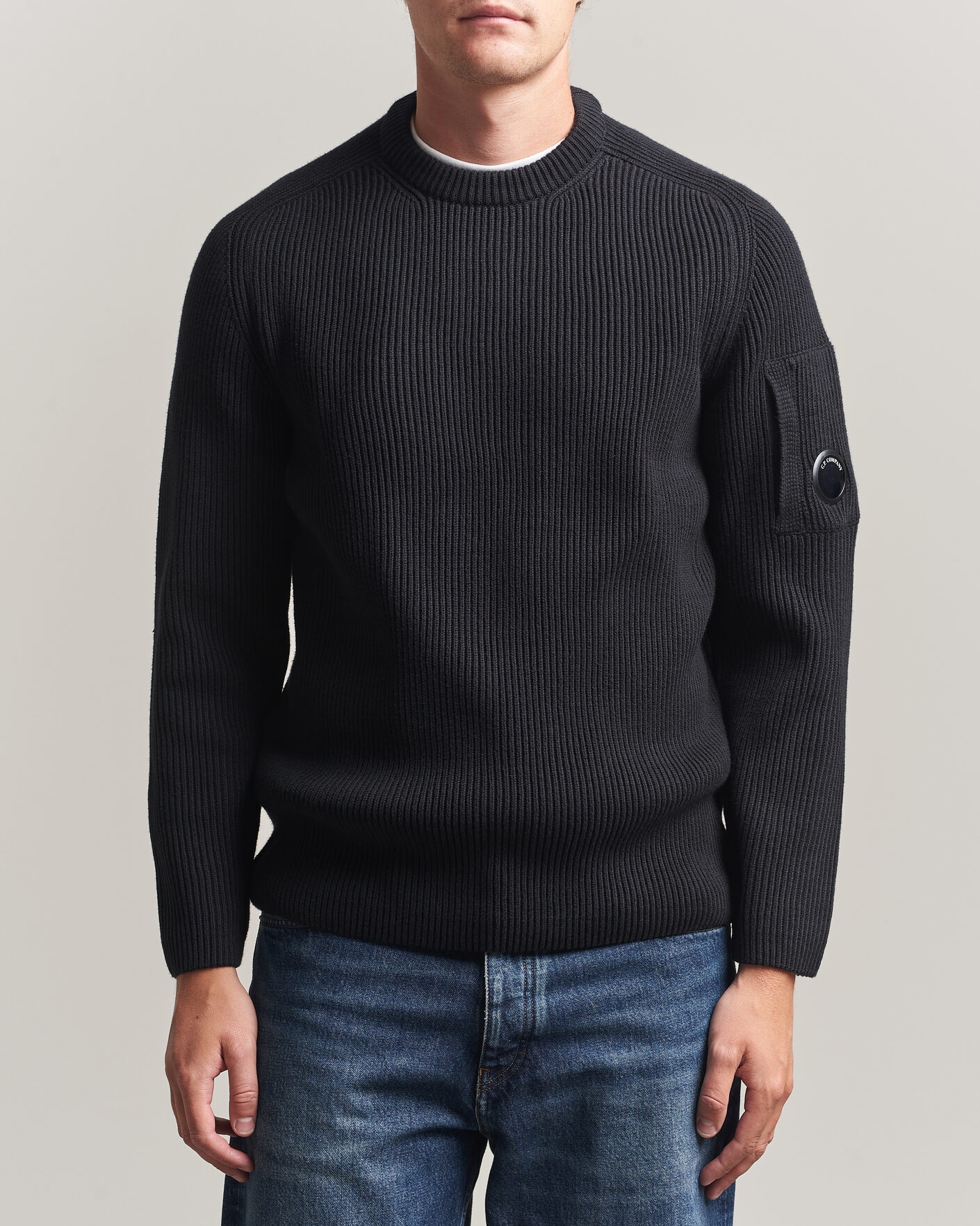 Heren | Truien | C.P. Company | Full Rib Knitted Cotton Crew Neck Black