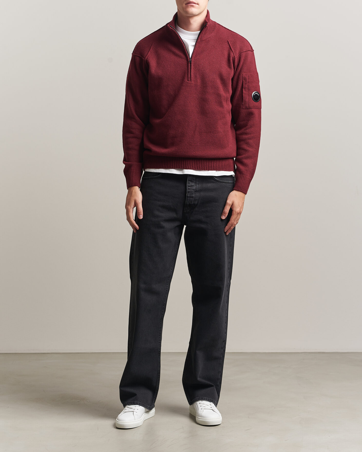 Heren | Truien | C.P. Company | Knitted Lambswool Half-Zip Burgundy