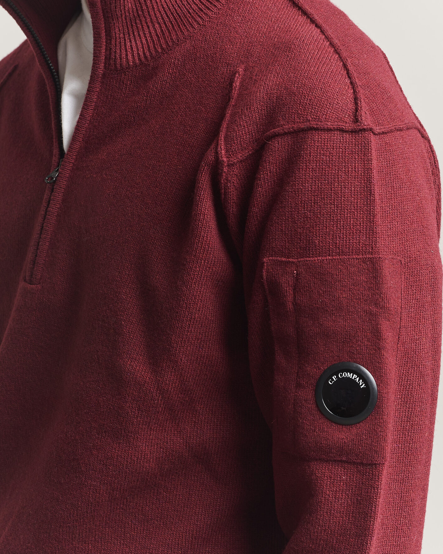Heren | Truien | C.P. Company | Knitted Lambswool Half-Zip Burgundy