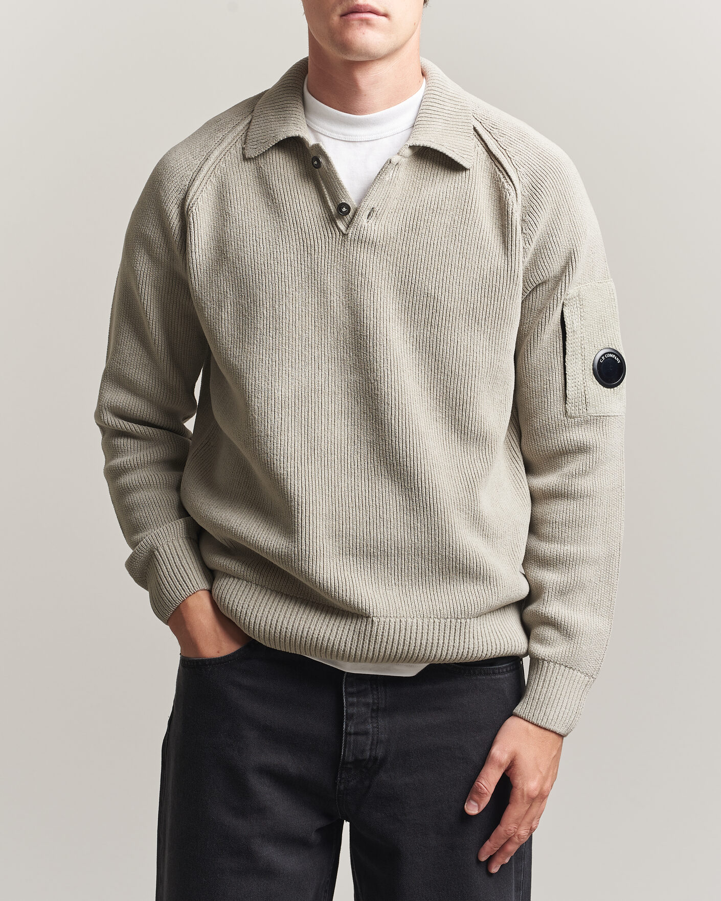 Heren | Truien | C.P. Company | Cotton Chenille Polo Collar Light Grey