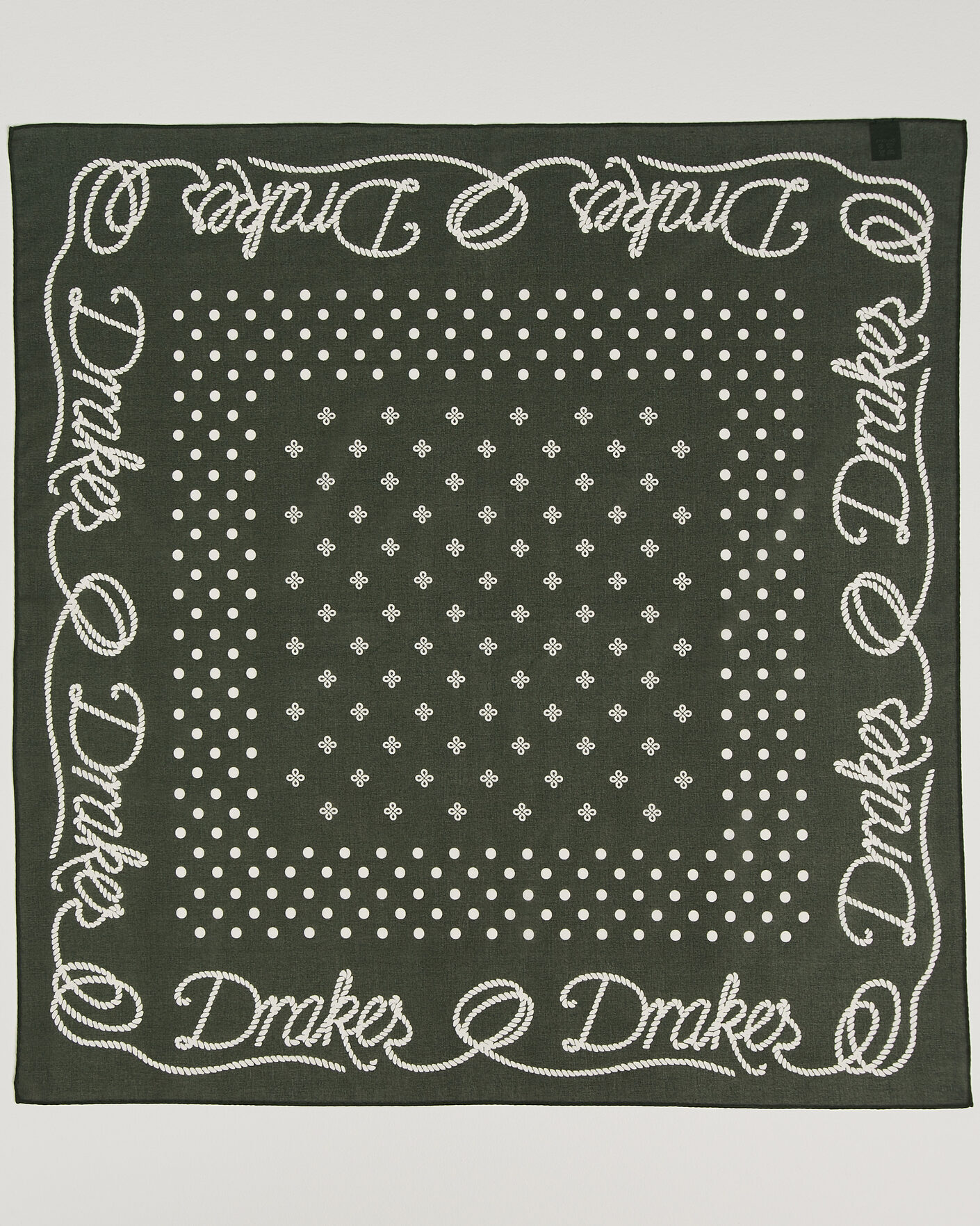 Heren | Sjaals | Drake's | Rope Border Cotton Bandana Green