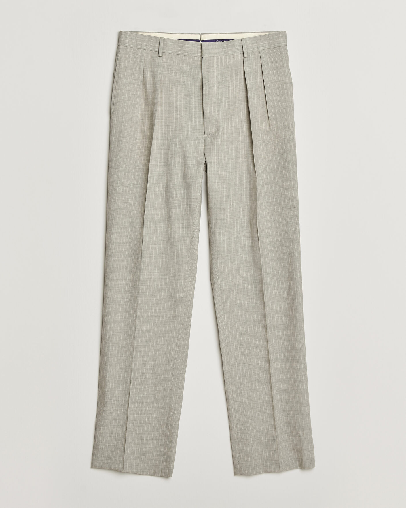  | Nieuw in de winkel | Ralph Lauren Purple Label | Glenn Pinstriped Pleated Wool Trousers Grey