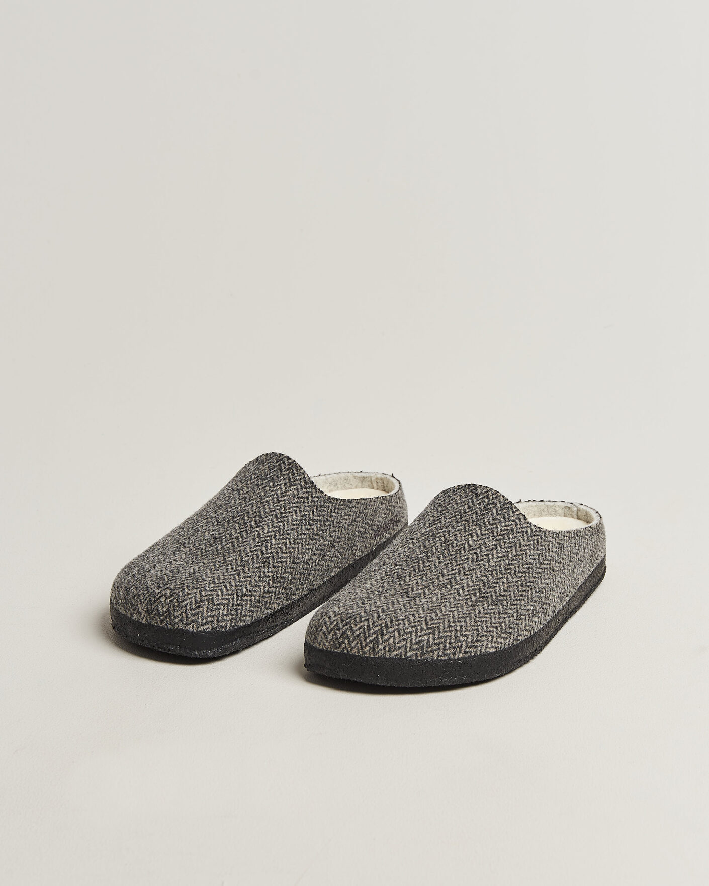 Heren | Sandalen slides | BIRKENSTOCK | Amsterdam Wrapped Dip Shearling Dark Grey Herringbone
