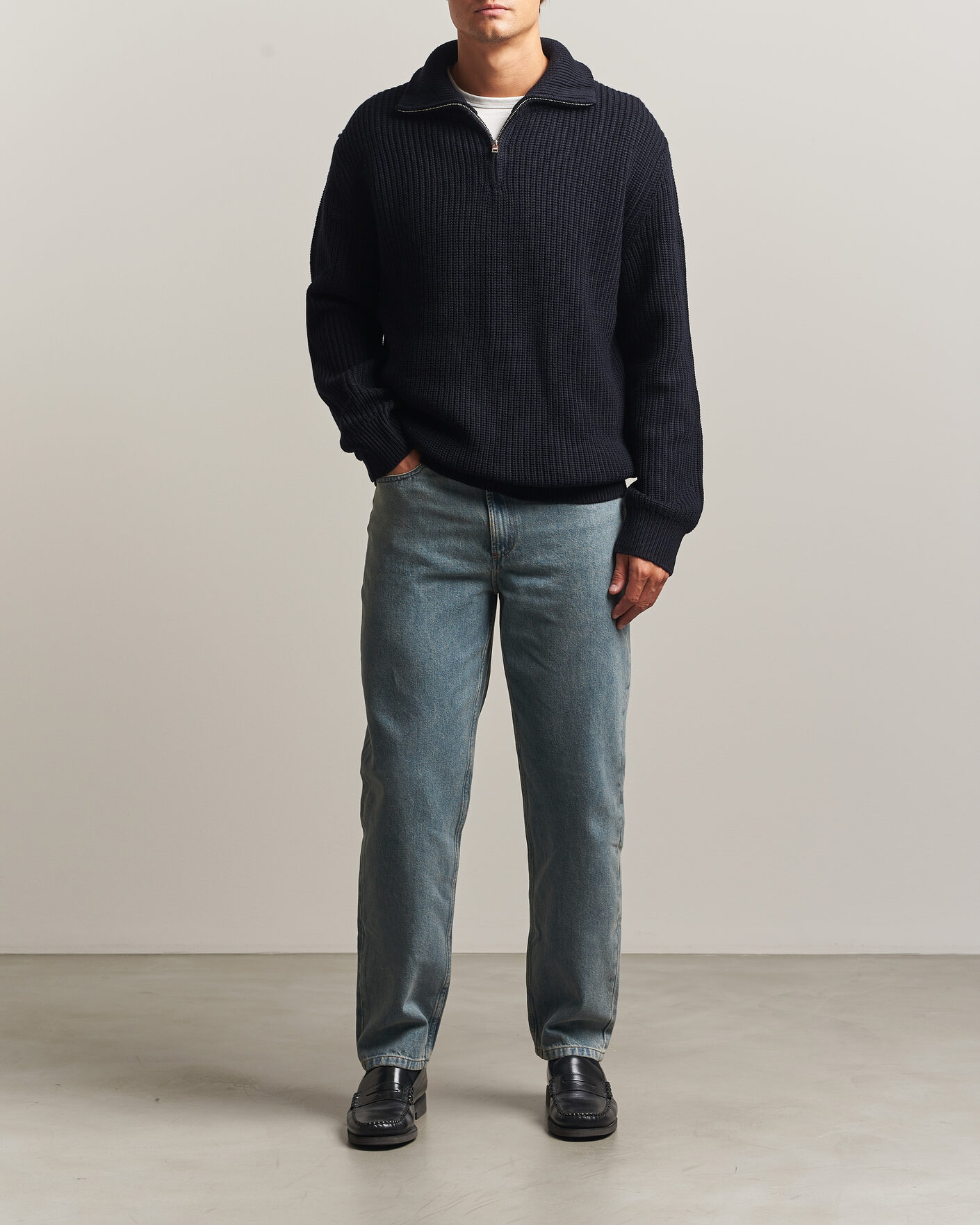 Heren | Truien | A.P.C. | Daniel Wool Rib Knitted Half Zip Dark Navy