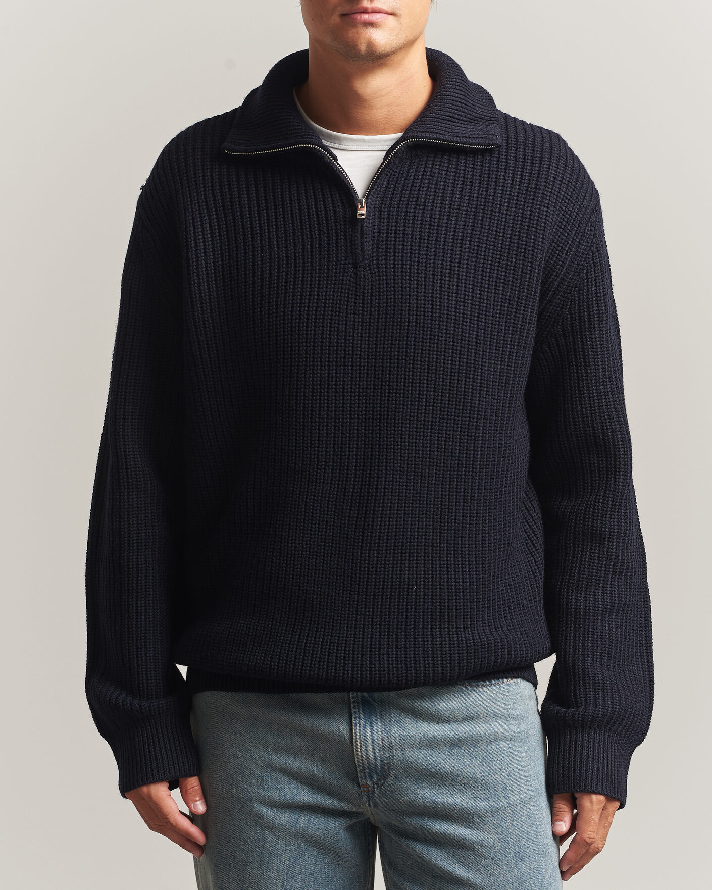 Heren | Truien | A.P.C. | Daniel Wool Rib Knitted Half Zip Dark Navy