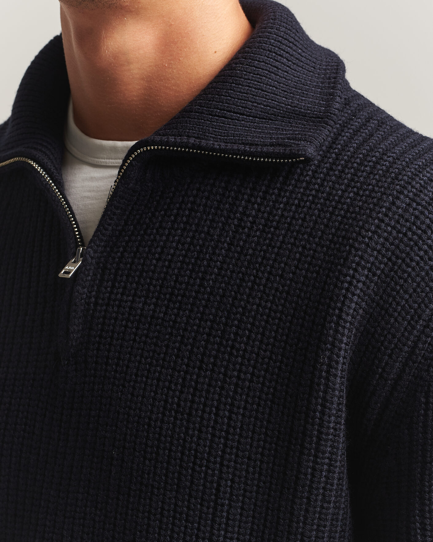 Heren | Truien | A.P.C. | Daniel Wool Rib Knitted Half Zip Dark Navy