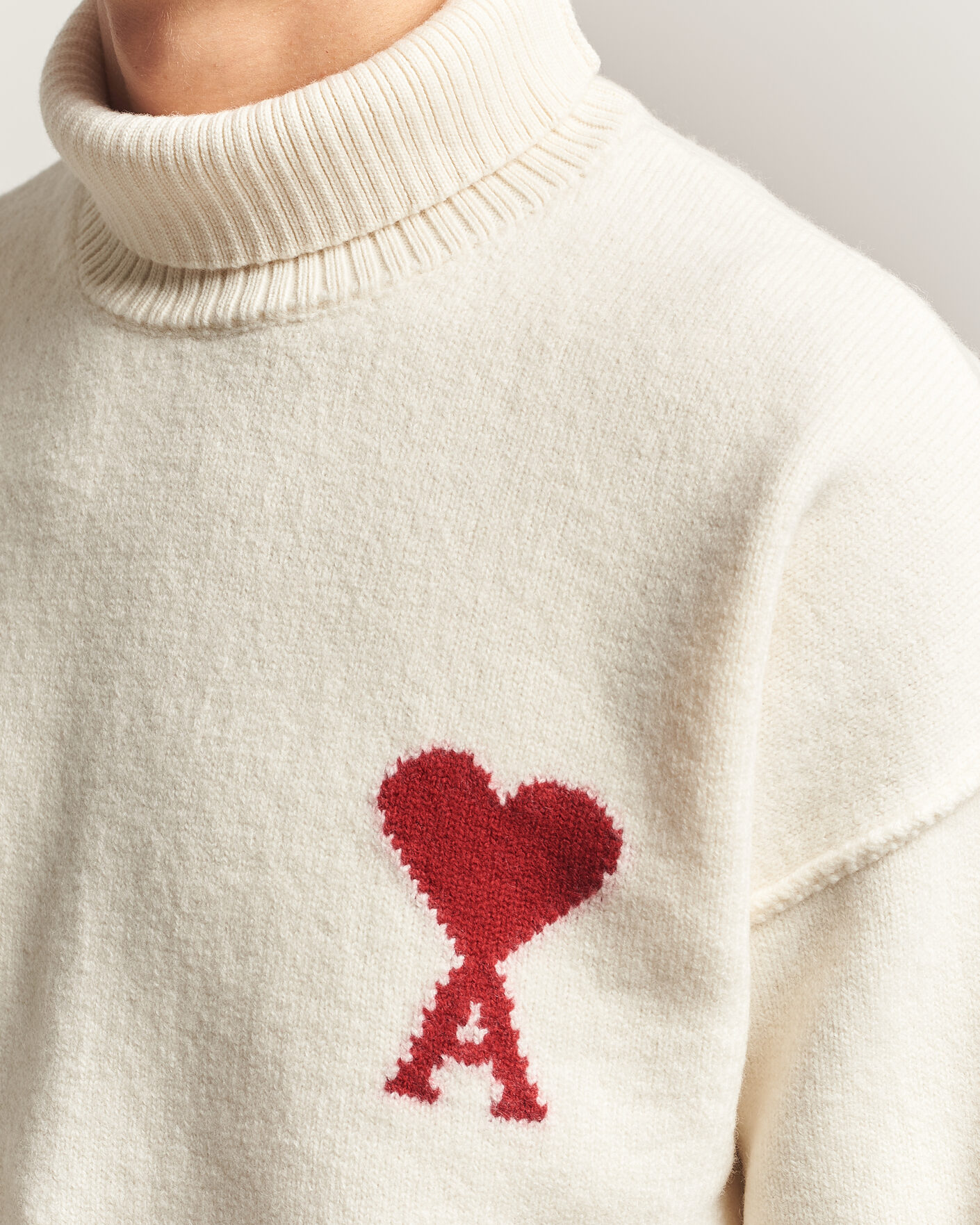Heren | Truien | AMI | Big Heart Logo Wool Knitted Polo Ecru