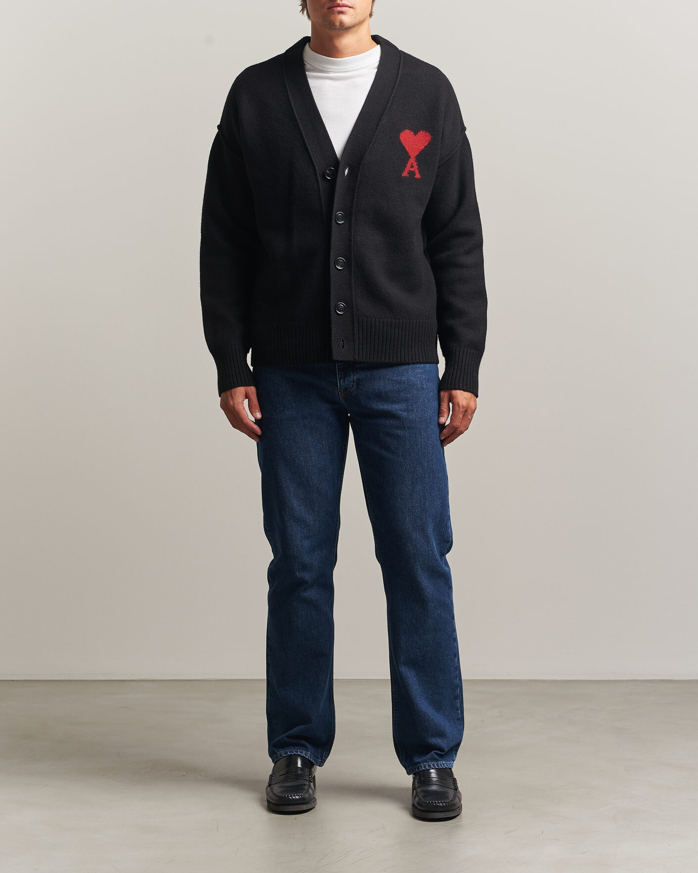 Heren | Truien | AMI | Big Heart Logo Wool Knitted Cardigan Black