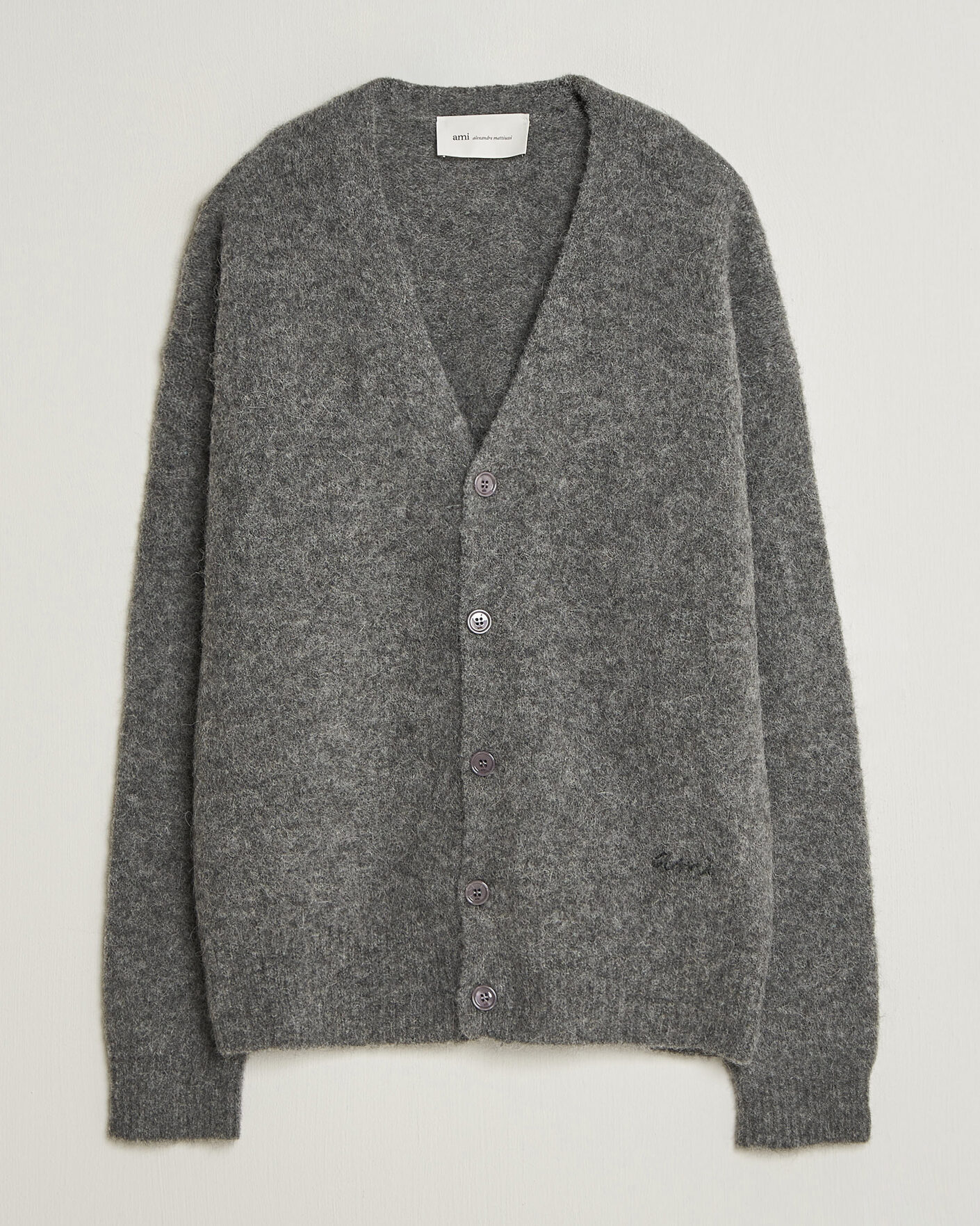 Heren | Truien | AMI | Signature Logo Wool Knitted Cardigan Grey Melange