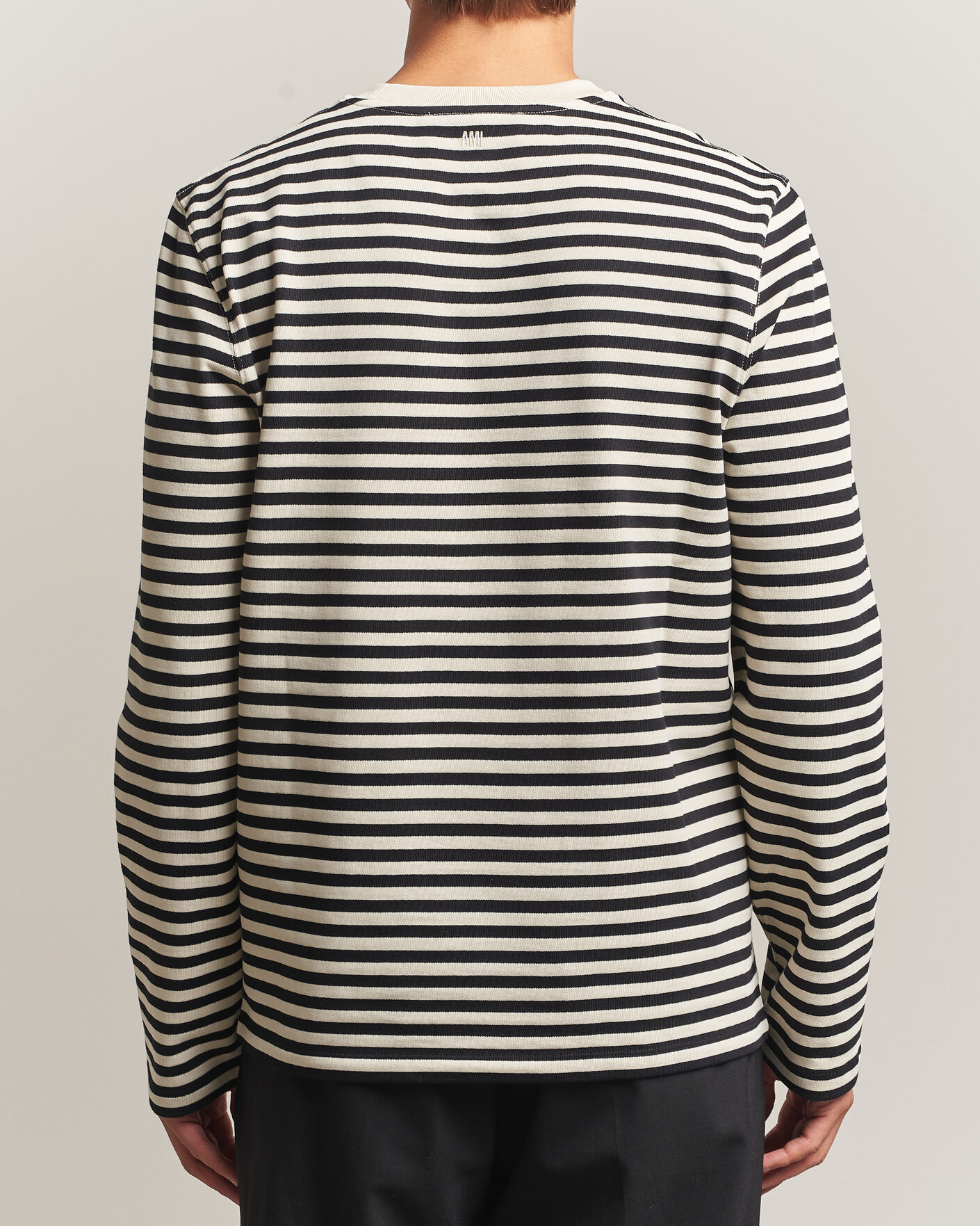 Heren | T-shirts | AMI | Black Heart Logo Striped Long Sleeve T-Shirt Black/Ivory