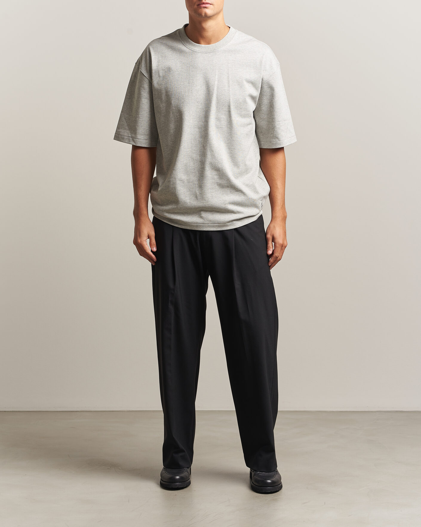 Heren | T-shirts | AMI | Heritage Logo T-Shirt Light Grey Melange