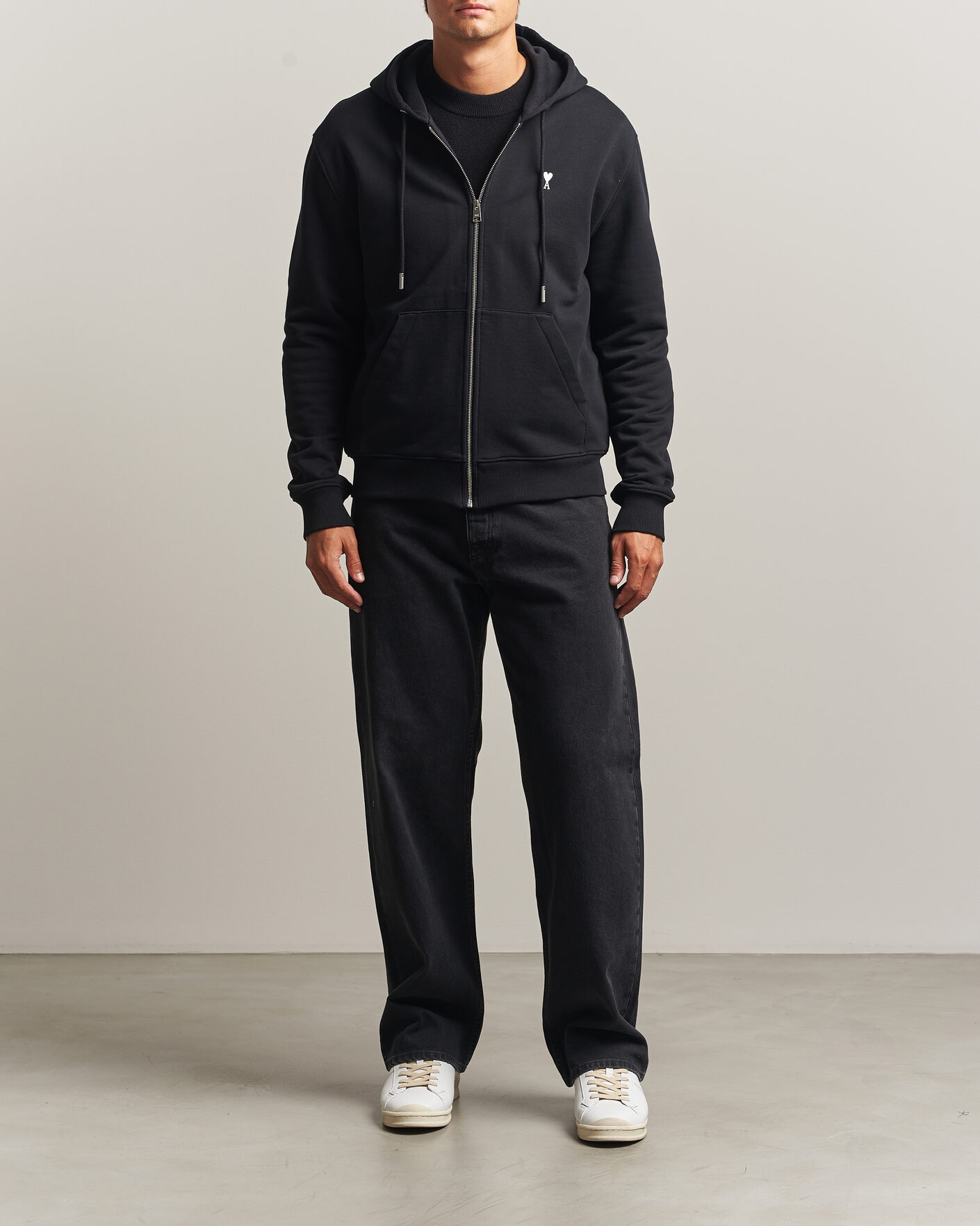 Heren | Truien | AMI | Contrasted Heart Logo Full Zip Hoodie Black