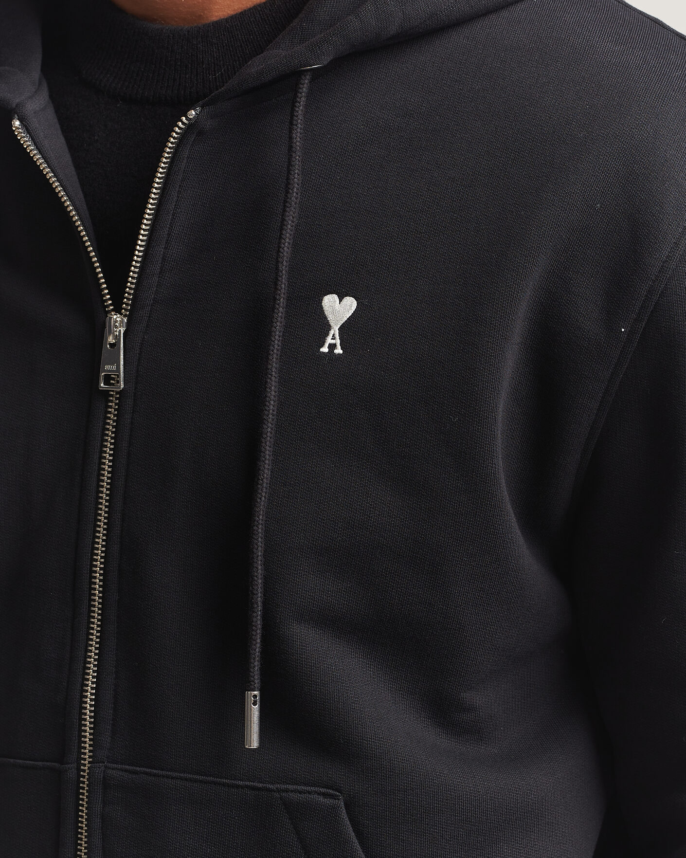 Heren | Truien | AMI | Contrasted Heart Logo Full Zip Hoodie Black