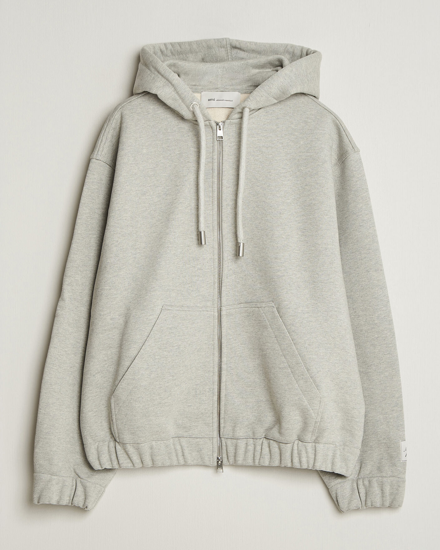 Heren | Truien | AMI | Heritage Logo Full Zip Hoodie Light Grey Melange