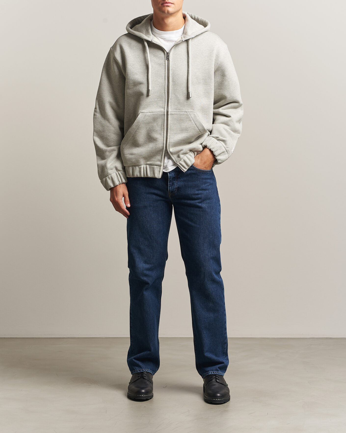 Heren | Truien | AMI | Heritage Logo Full Zip Hoodie Light Grey Melange
